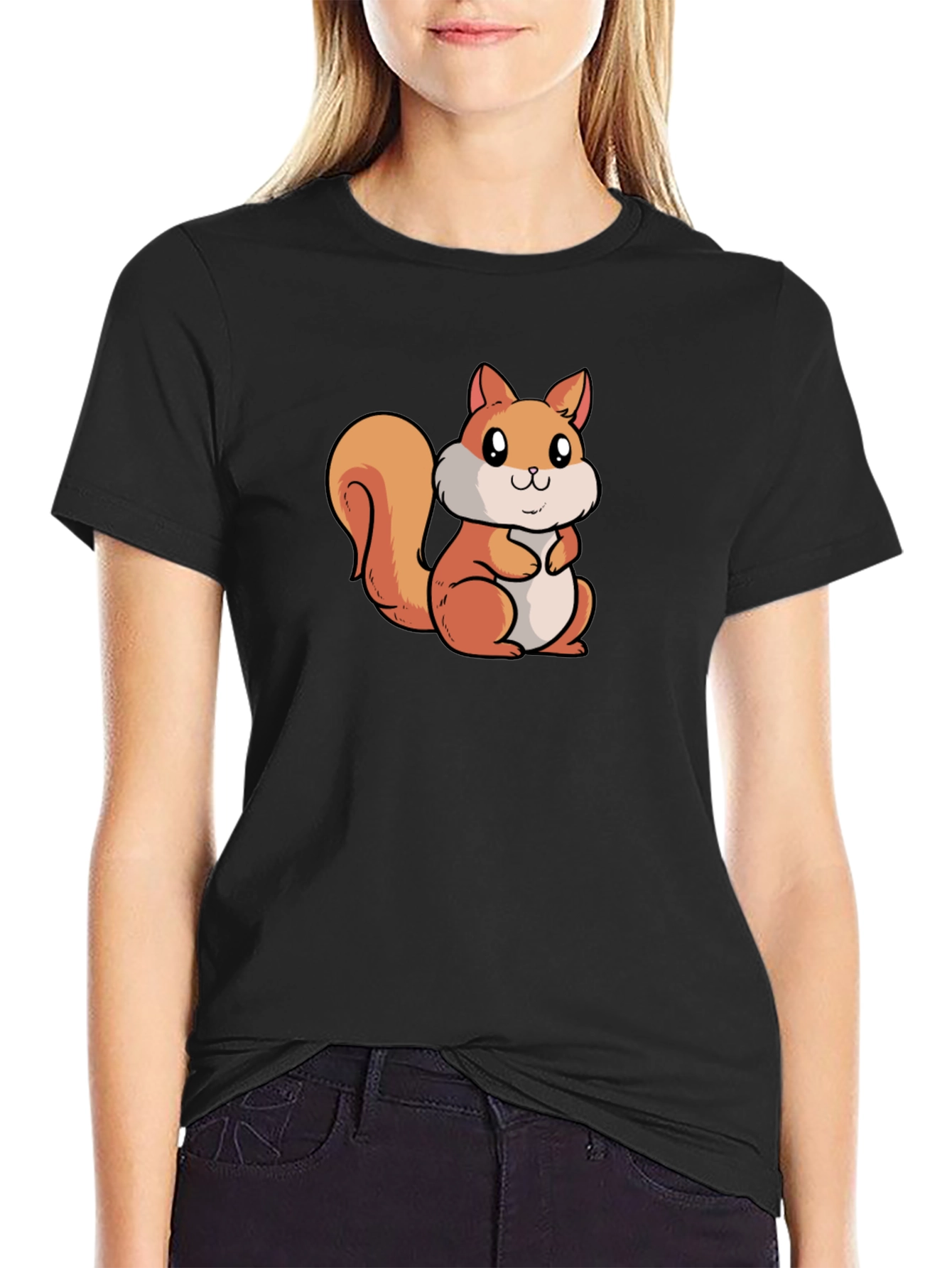 Black Cute Squirrel Graphic Tee - Black view 2