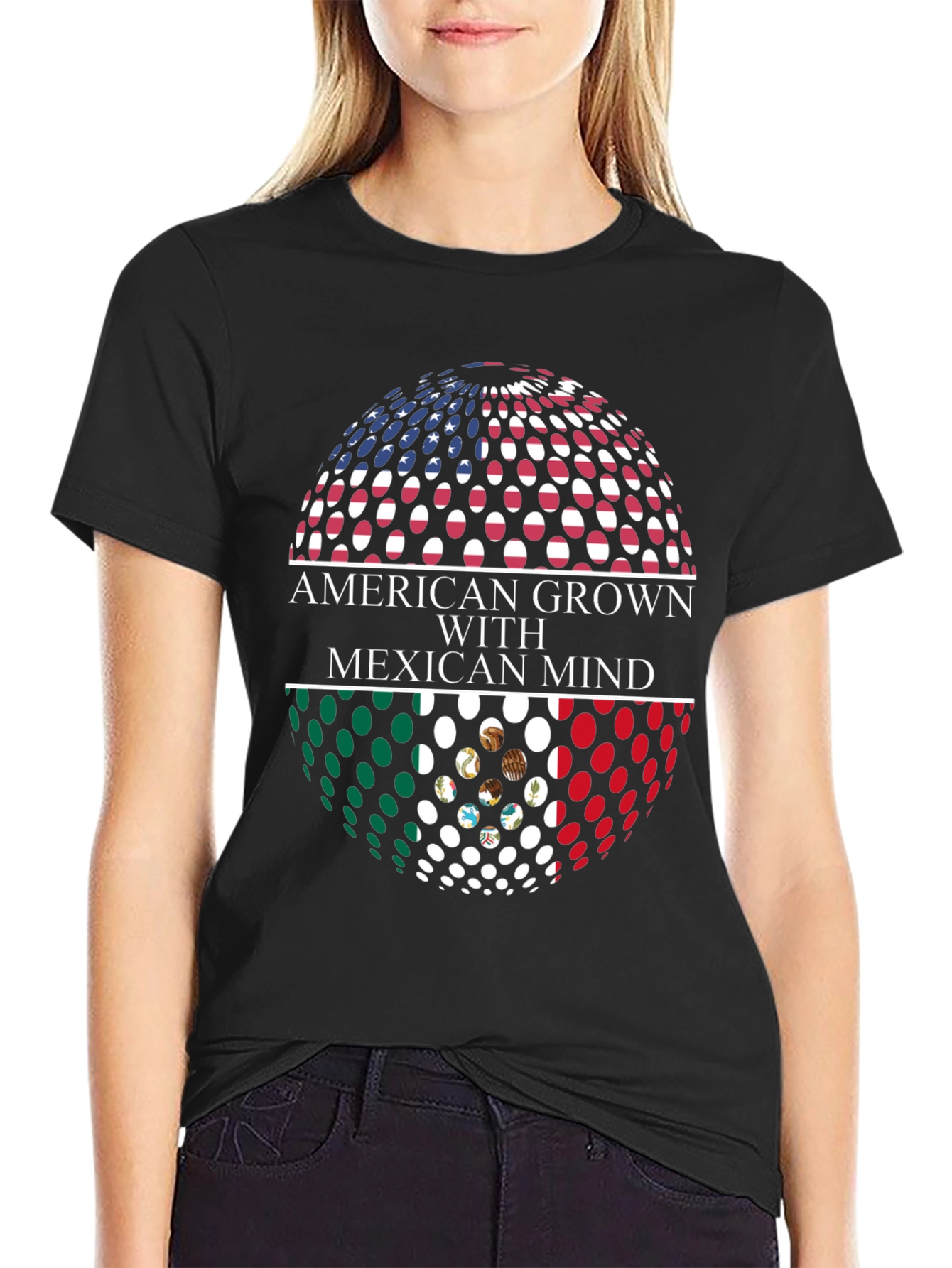 Black American Grown with Mexican Mind Graphic T-Shirt view 2