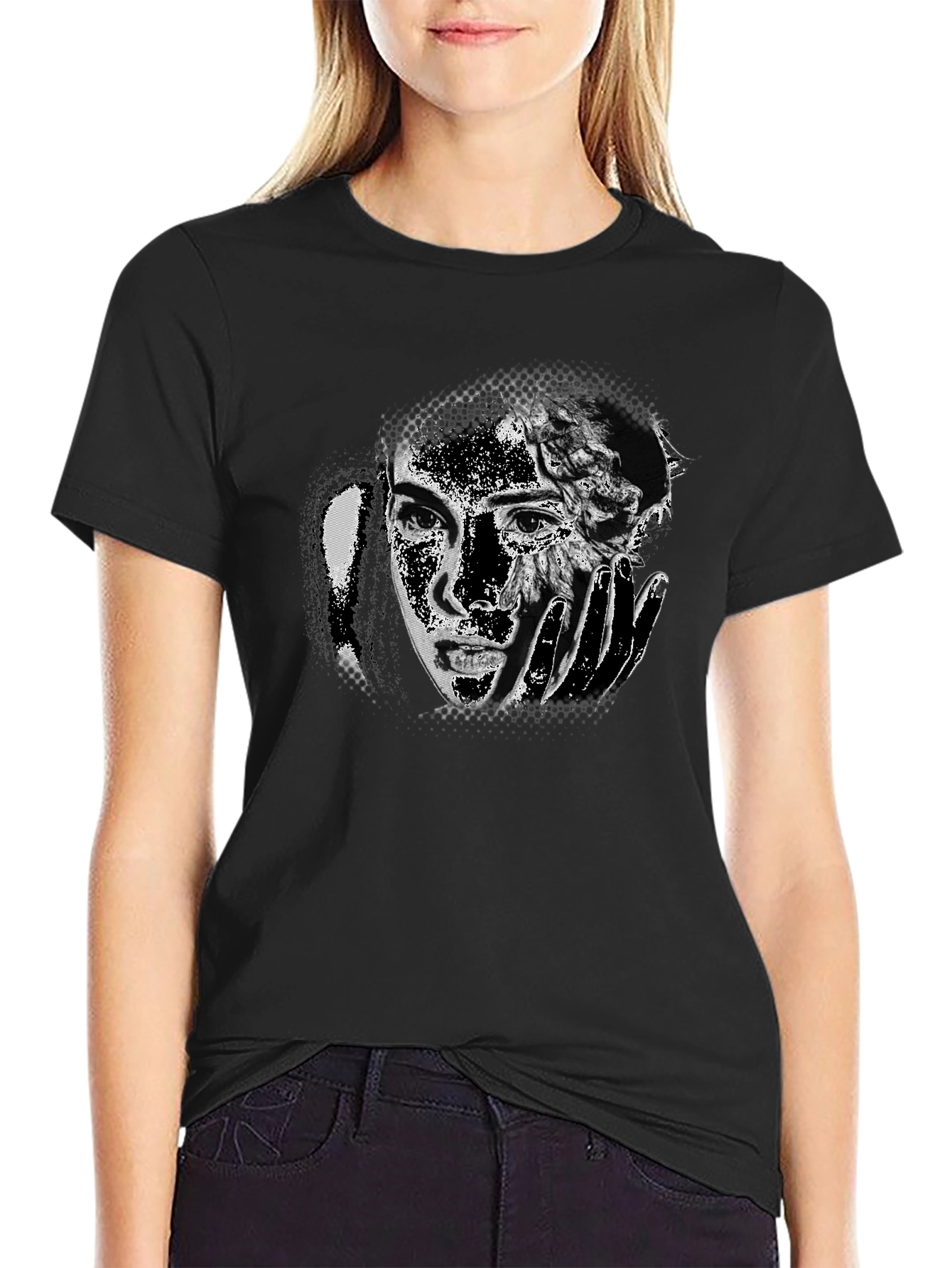 Black Monochrome Portrait Graphic Tee - Soft Cotton Blend view 2
