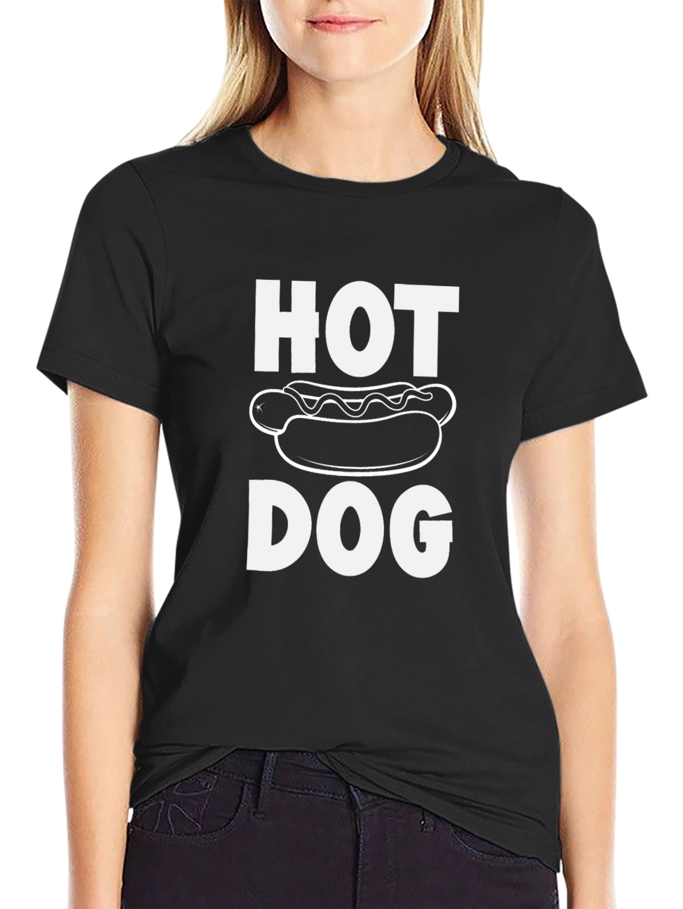 Black Funny Hot Dog Graphic Tee - Black Cotton T-Shirt view 2