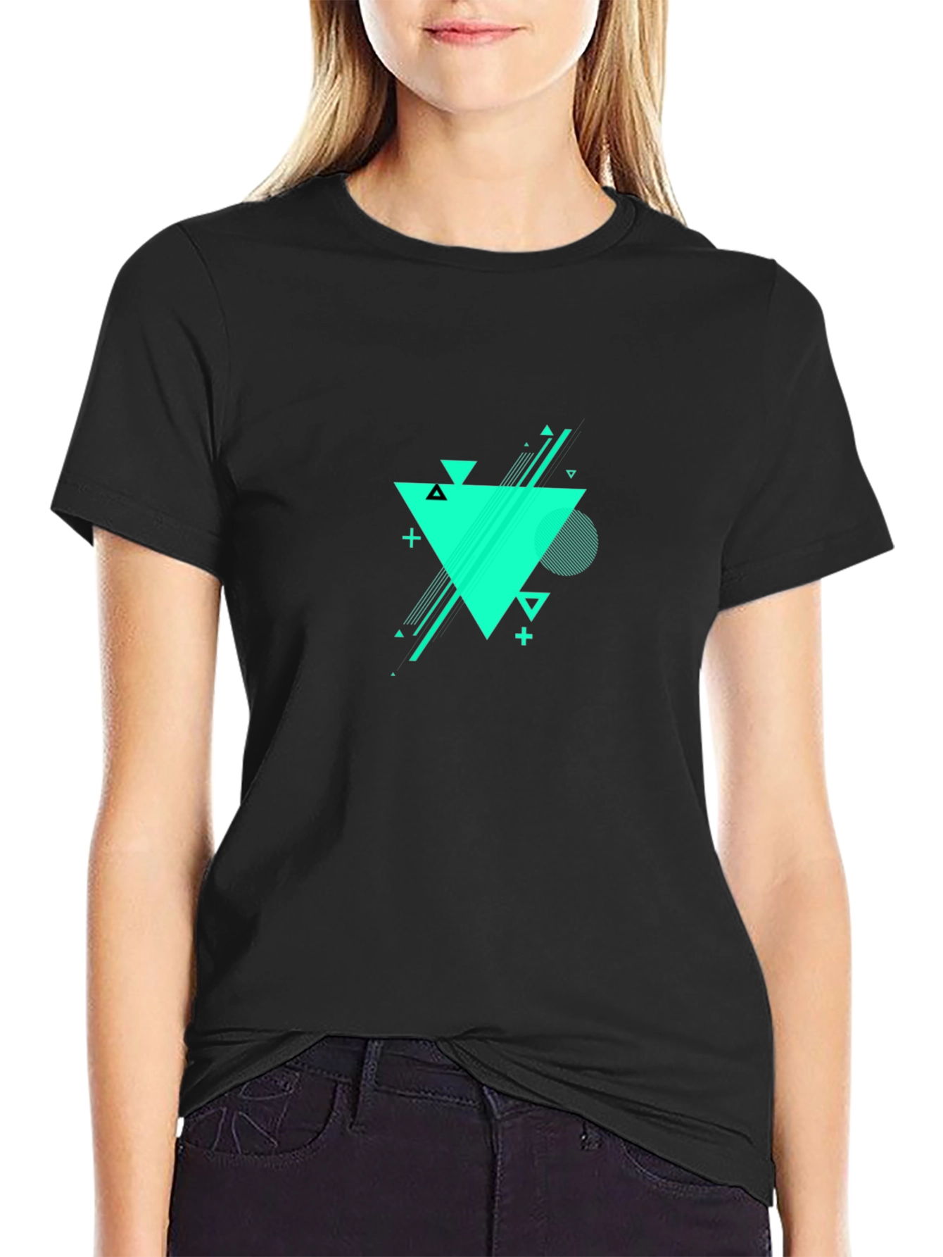 Black Abstract Geometric Triangle Tee view 2