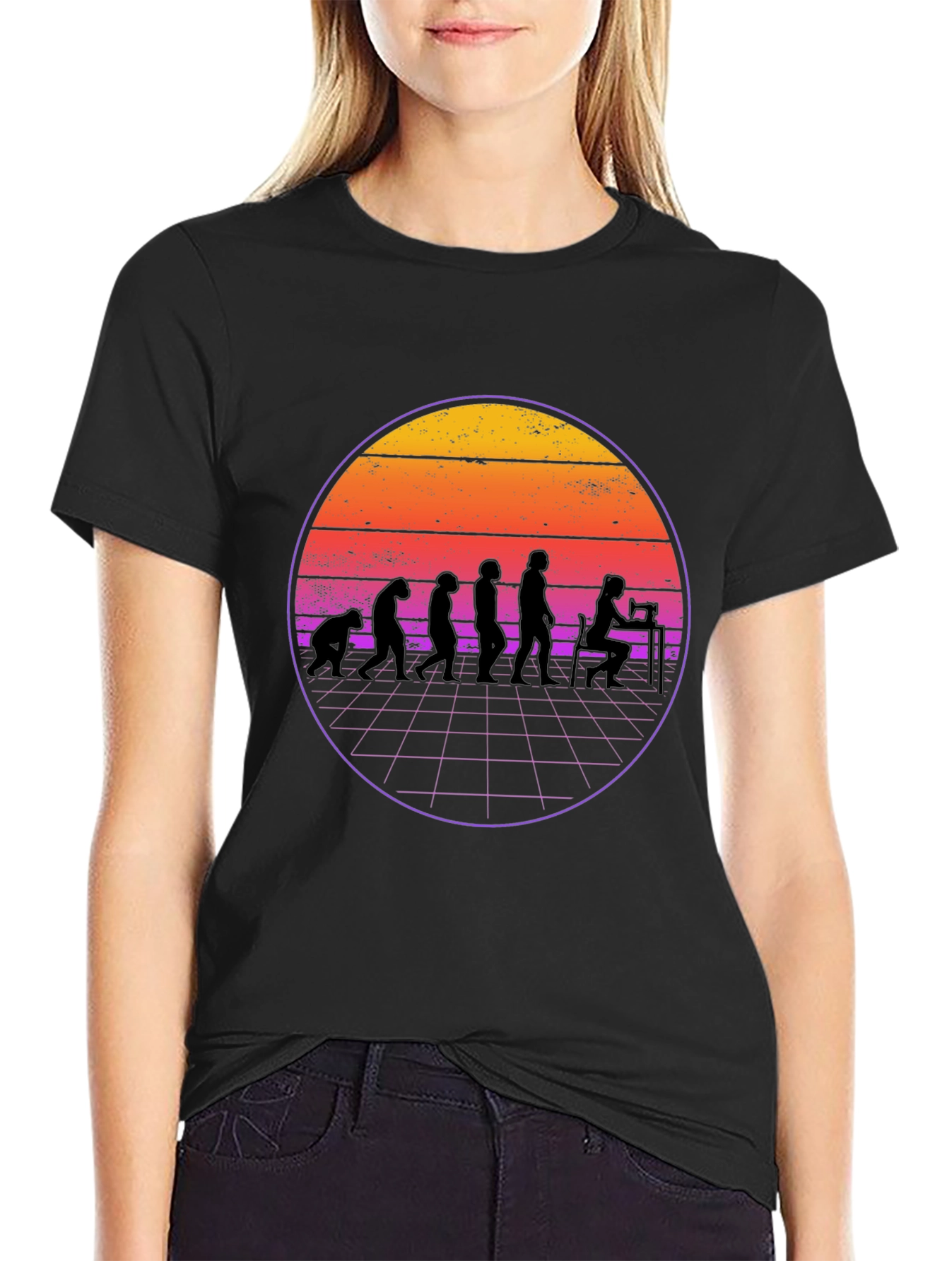 Black Evolution of Sewing T-Shirt - Retro Style view 2