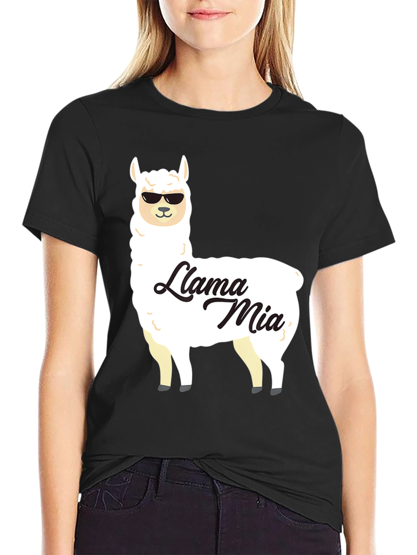 Black Llama Mia Graphic T-Shirt - Funny Animal Tee view 2