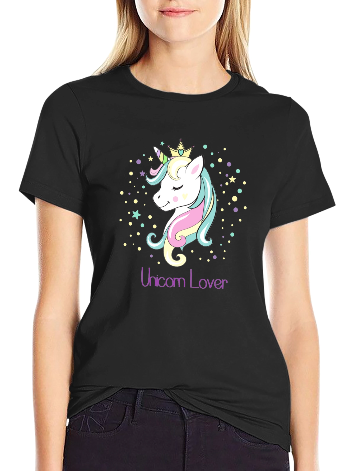 Black Unicorn Lover Black T-Shirt Graphic Tee view 2