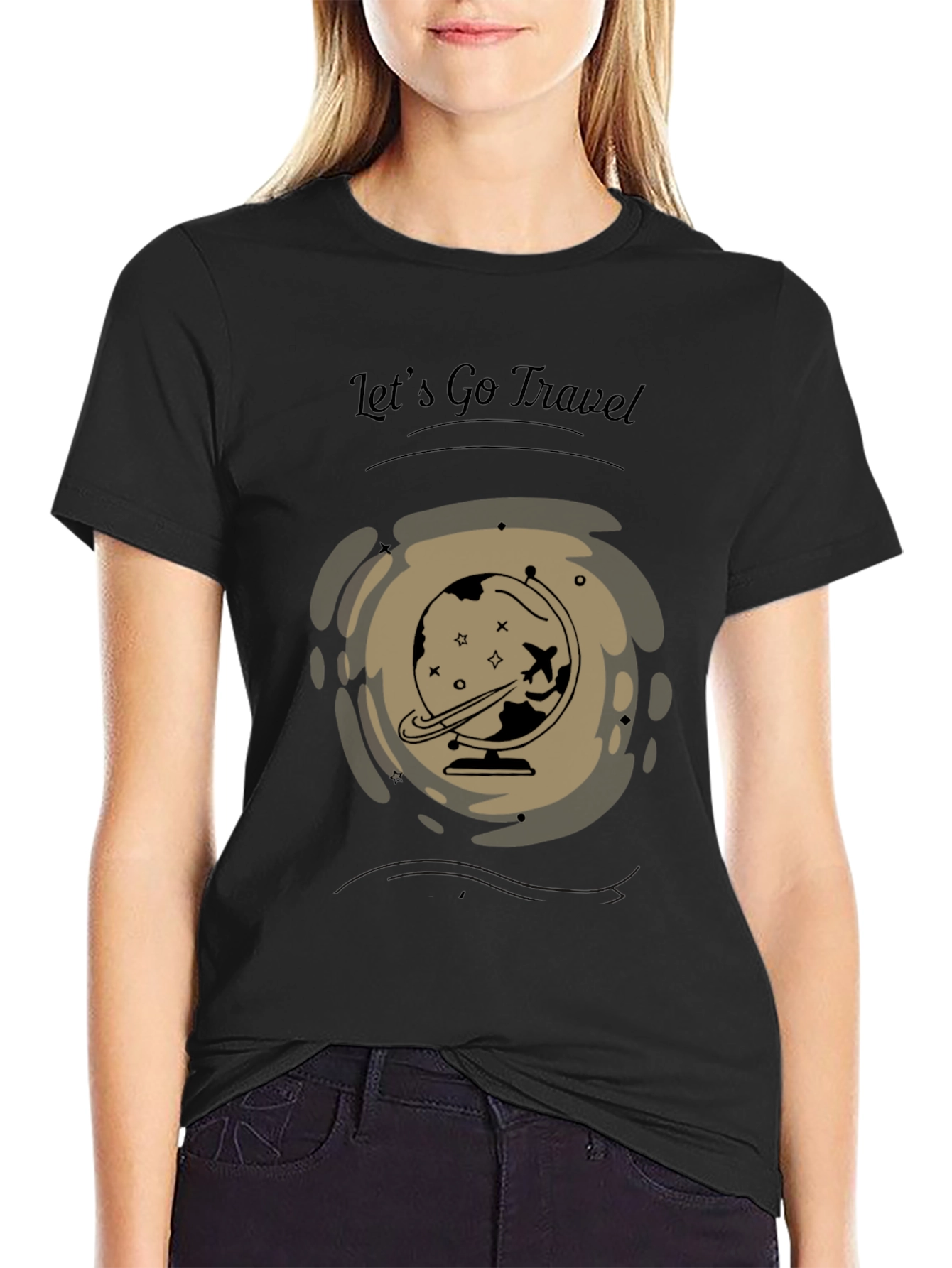 Black Let's Go Travel Black T-Shirt view 2