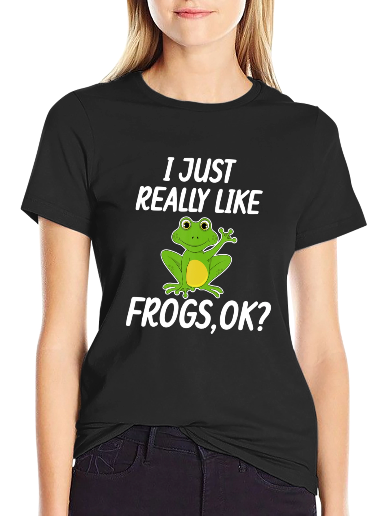 Black Funny Frog Lover T-Shirt - I Just Really Like Frogs, OK? view 2