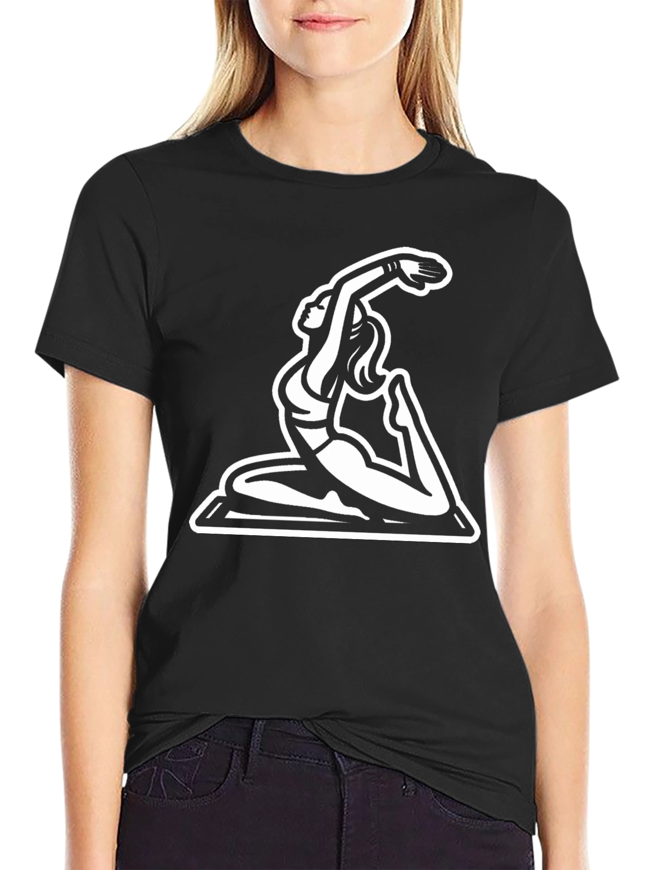 Black Yoga Pose Graphic Tee - Black Cotton Blend view 2