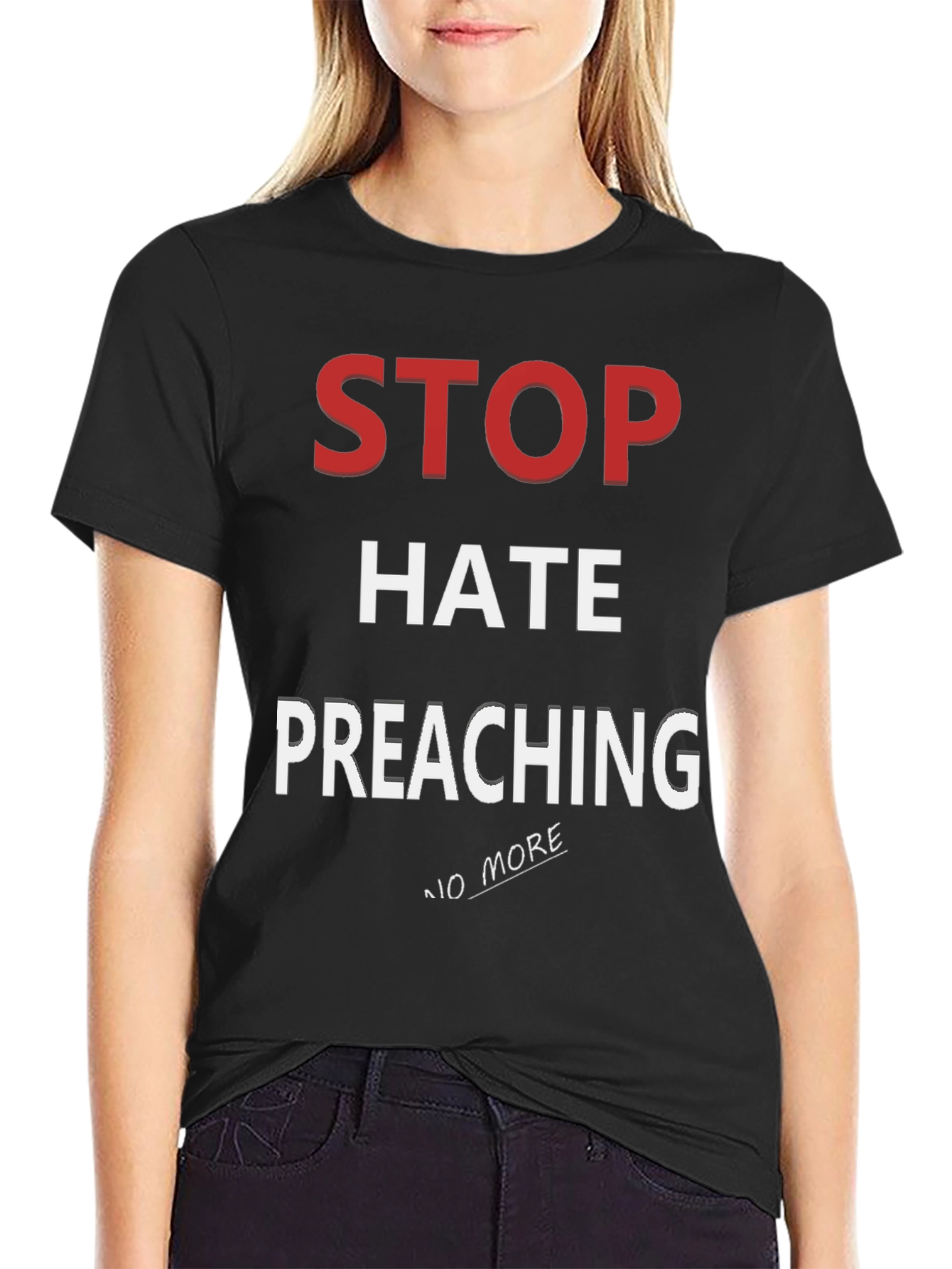 Black Stop Hate Preaching Graphic T-Shirt view 2