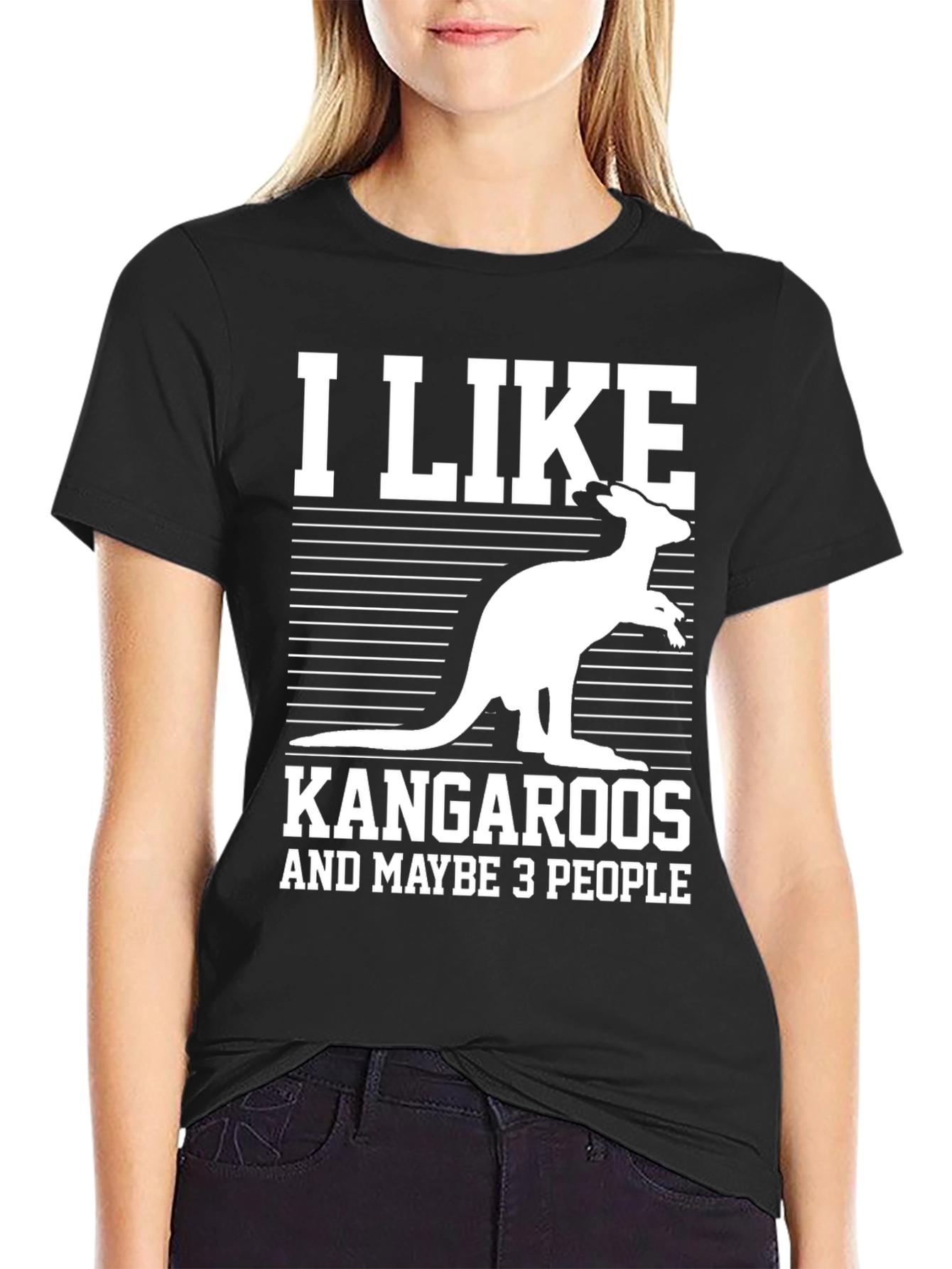 Black I Like Kangaroos and Maybe 3 People T-Shirt view 2