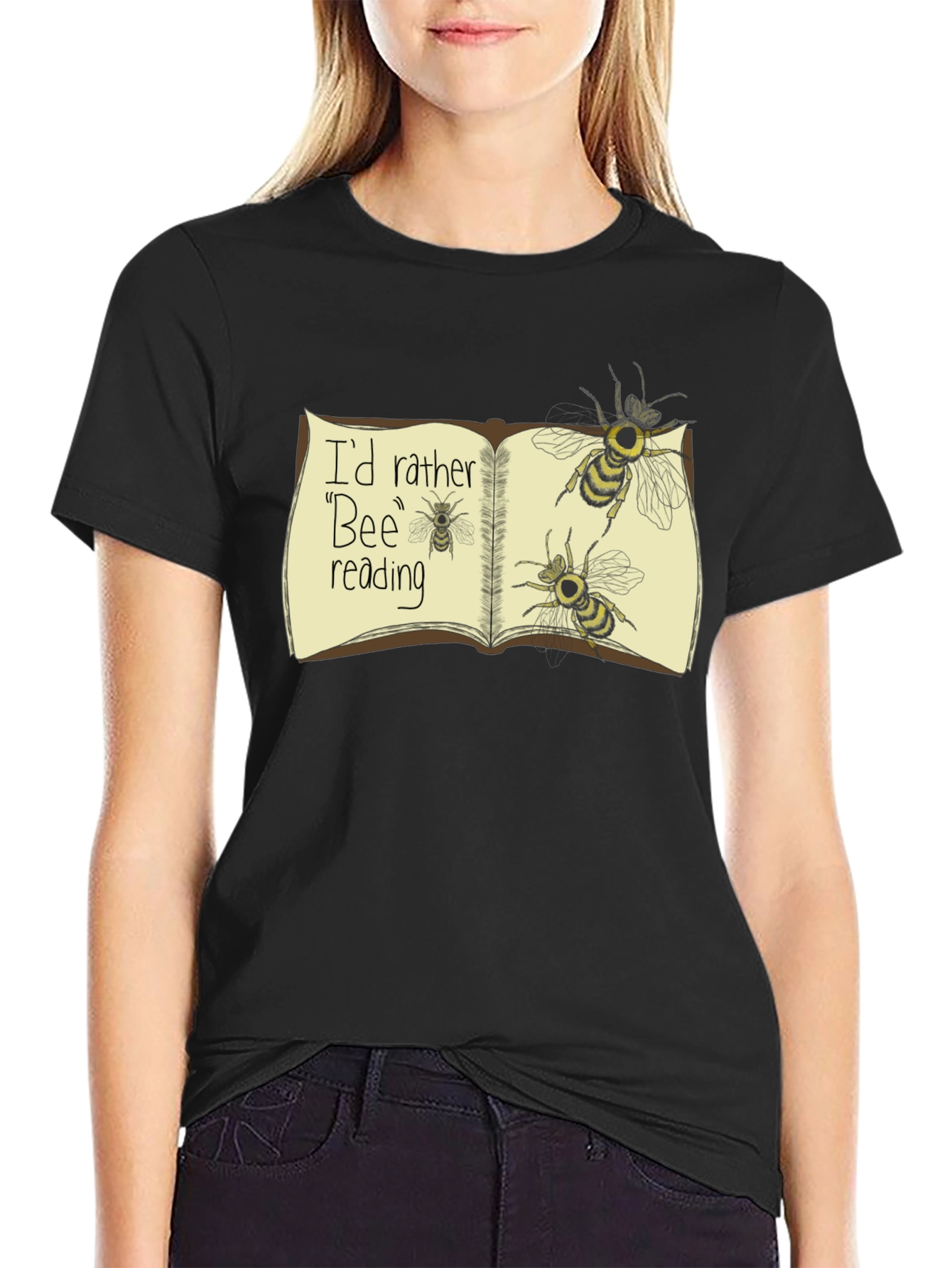 Black Bee Reading T-Shirt Funny Book Lover Tee view 2