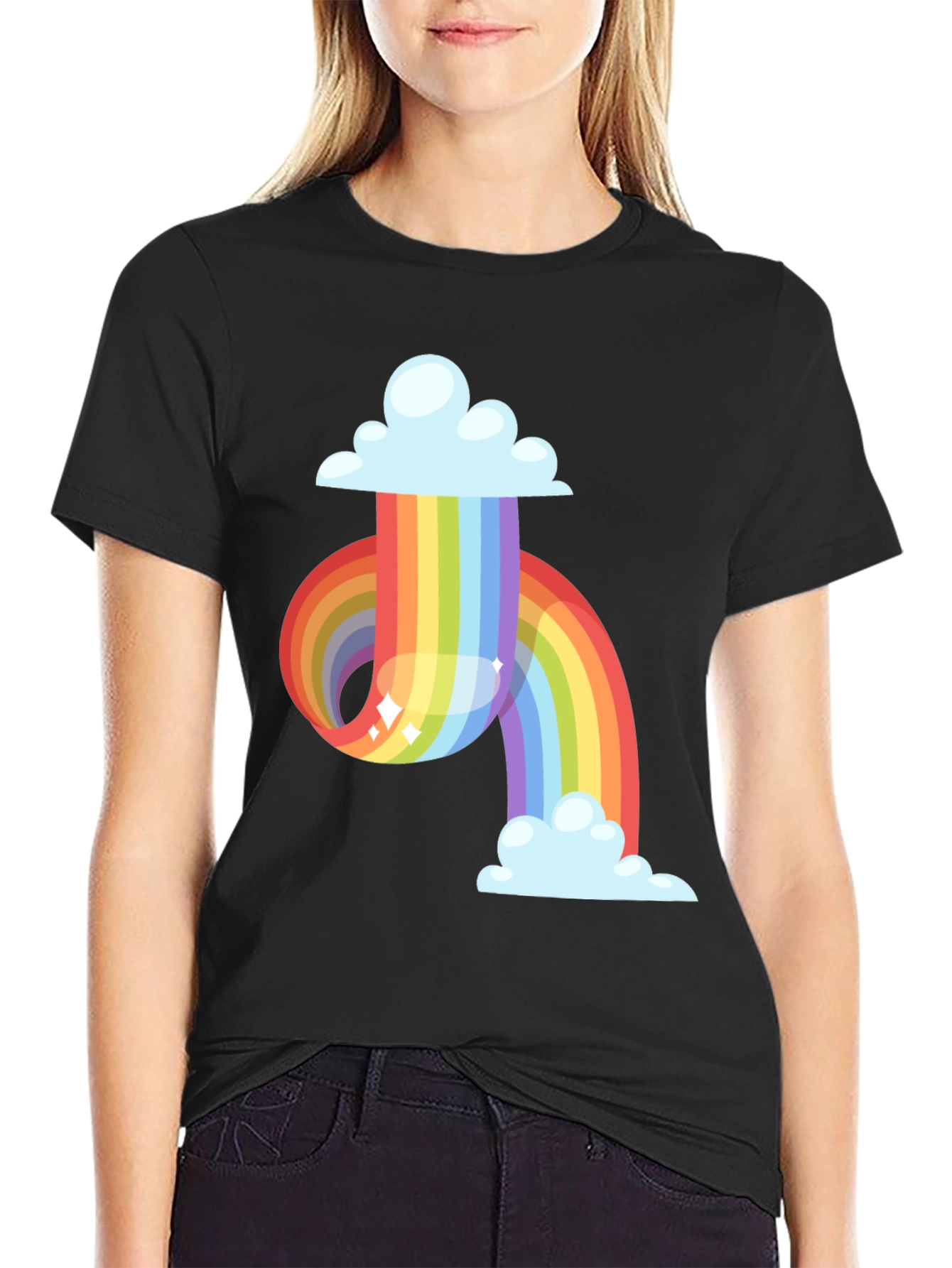 Black Rainbow Cloud Graphic Tee - Soft Cotton Blend view 2