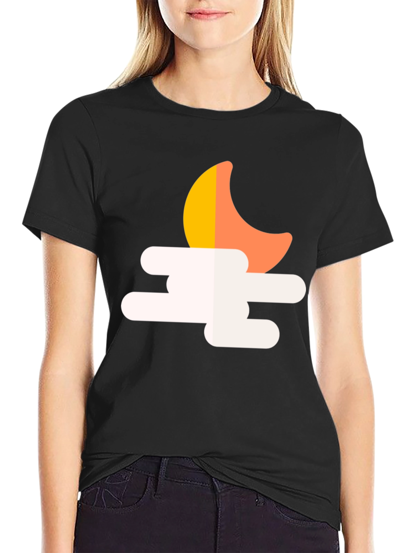 Black Night Sky T-Shirt: Moon & Clouds Graphic Tee view 2