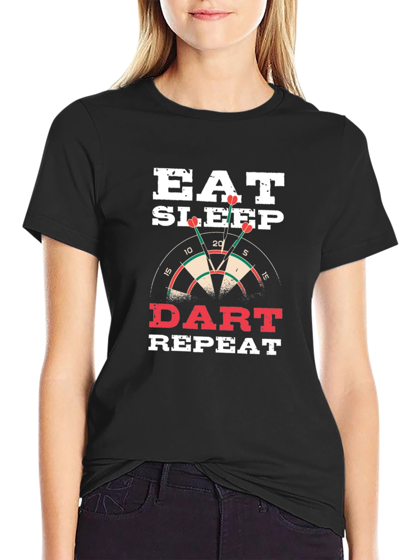 Black Eat Sleep Dart Repeat Black T-Shirt view 2