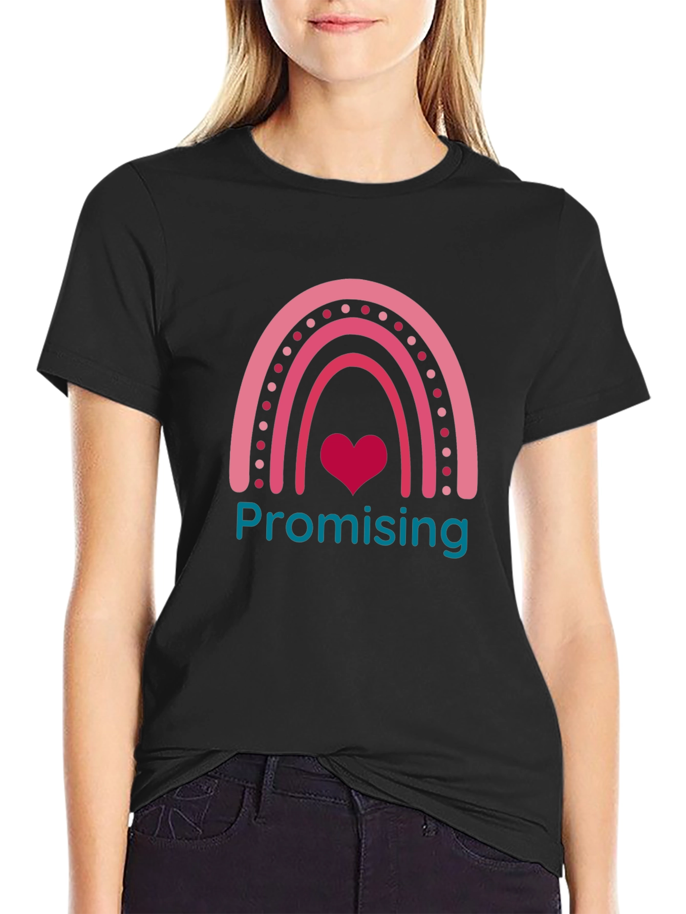 Black Promising Rainbow Heart Graphic Tee - Trendy Casual Comfort view 2