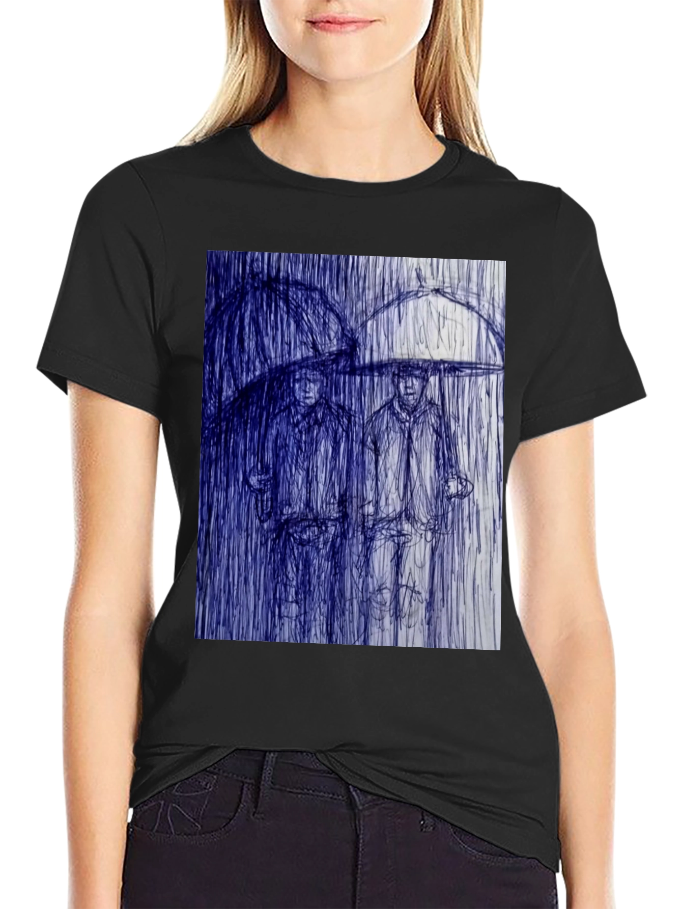 Black Rainy Day Sketch Graphic Tee view 2