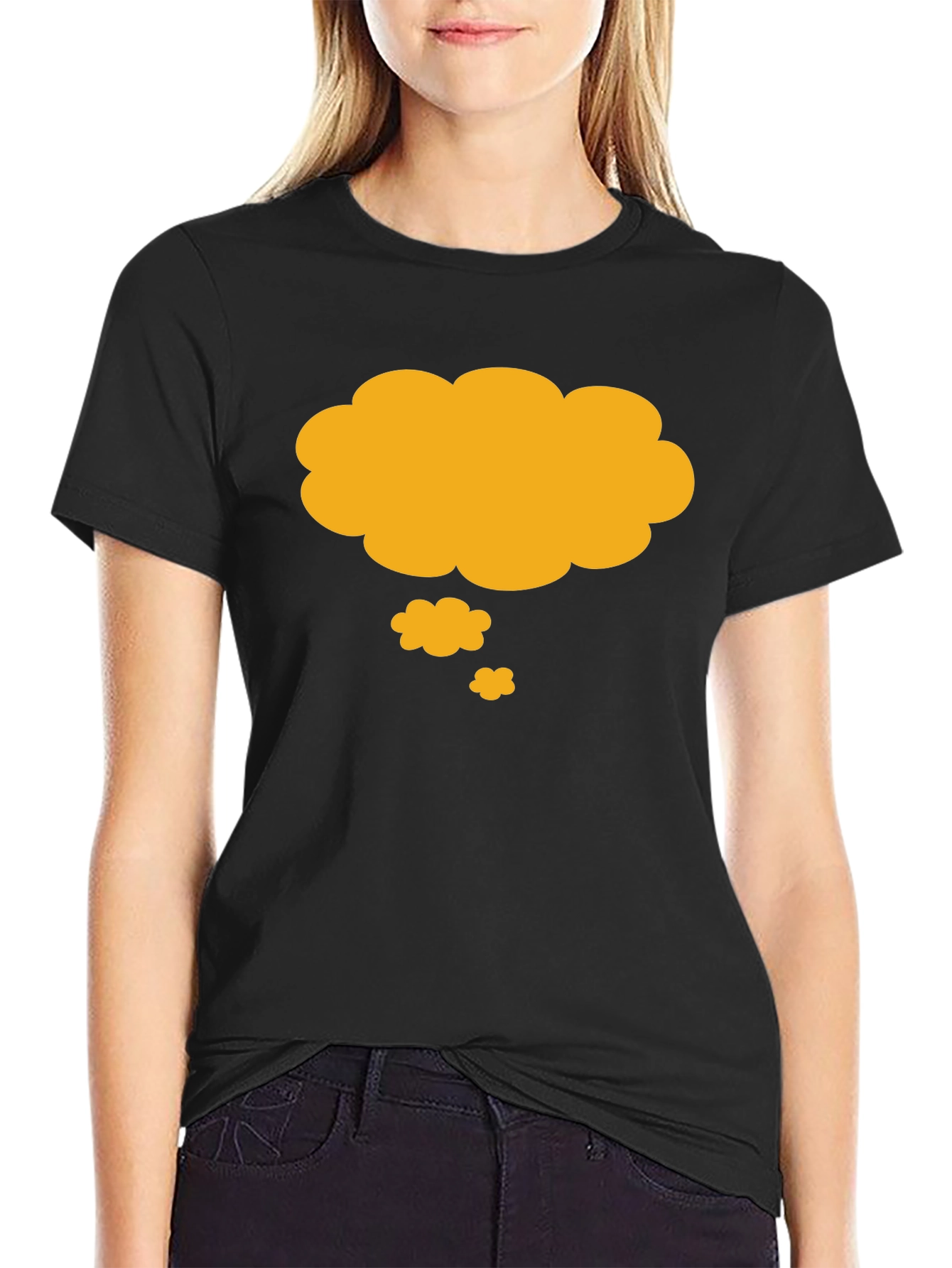 Black Thinking Cloud T-Shirt - Black, Casual Cotton Tee view 2