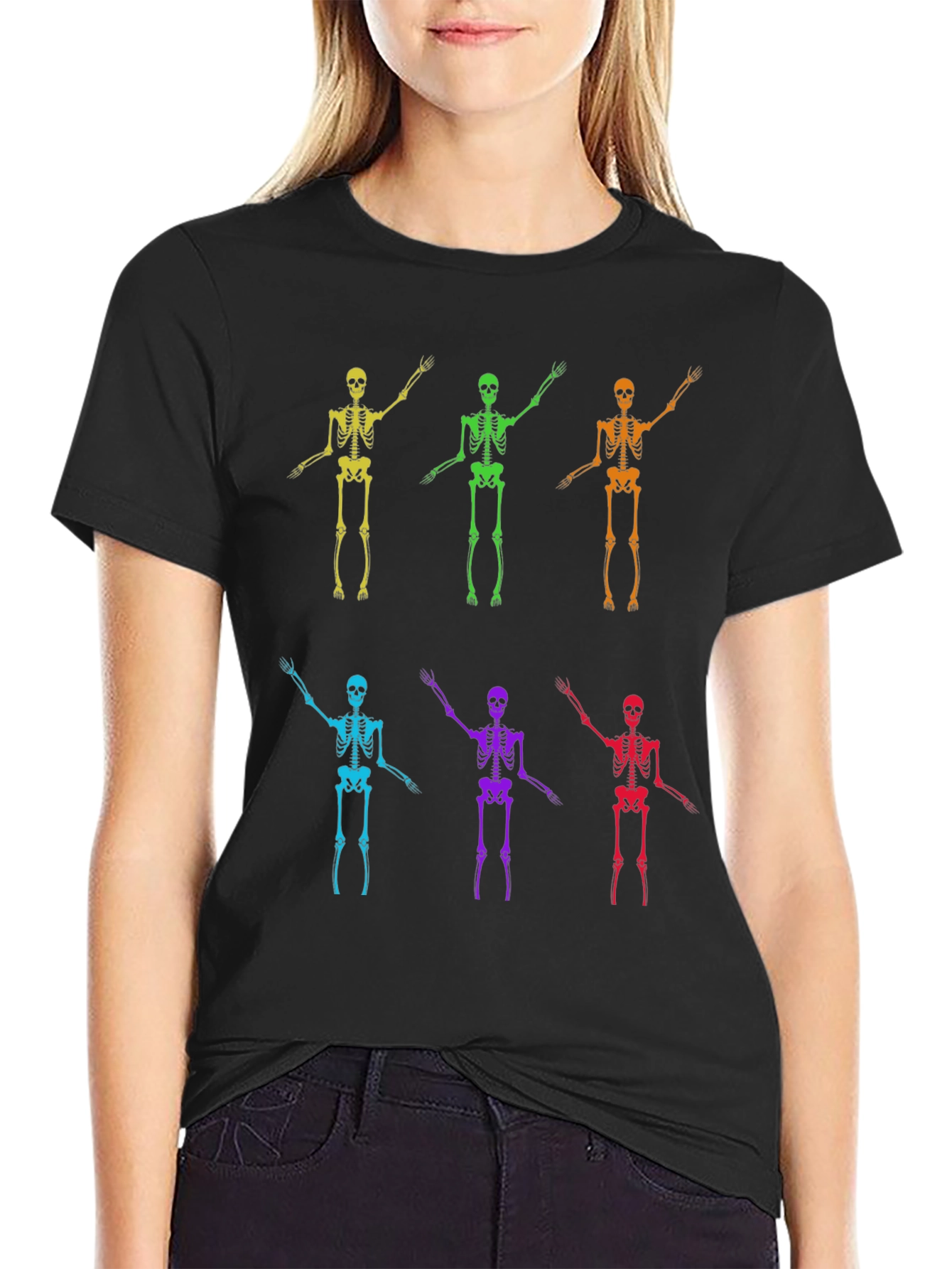Black Colorful Skeleton Dab T-Shirt view 2