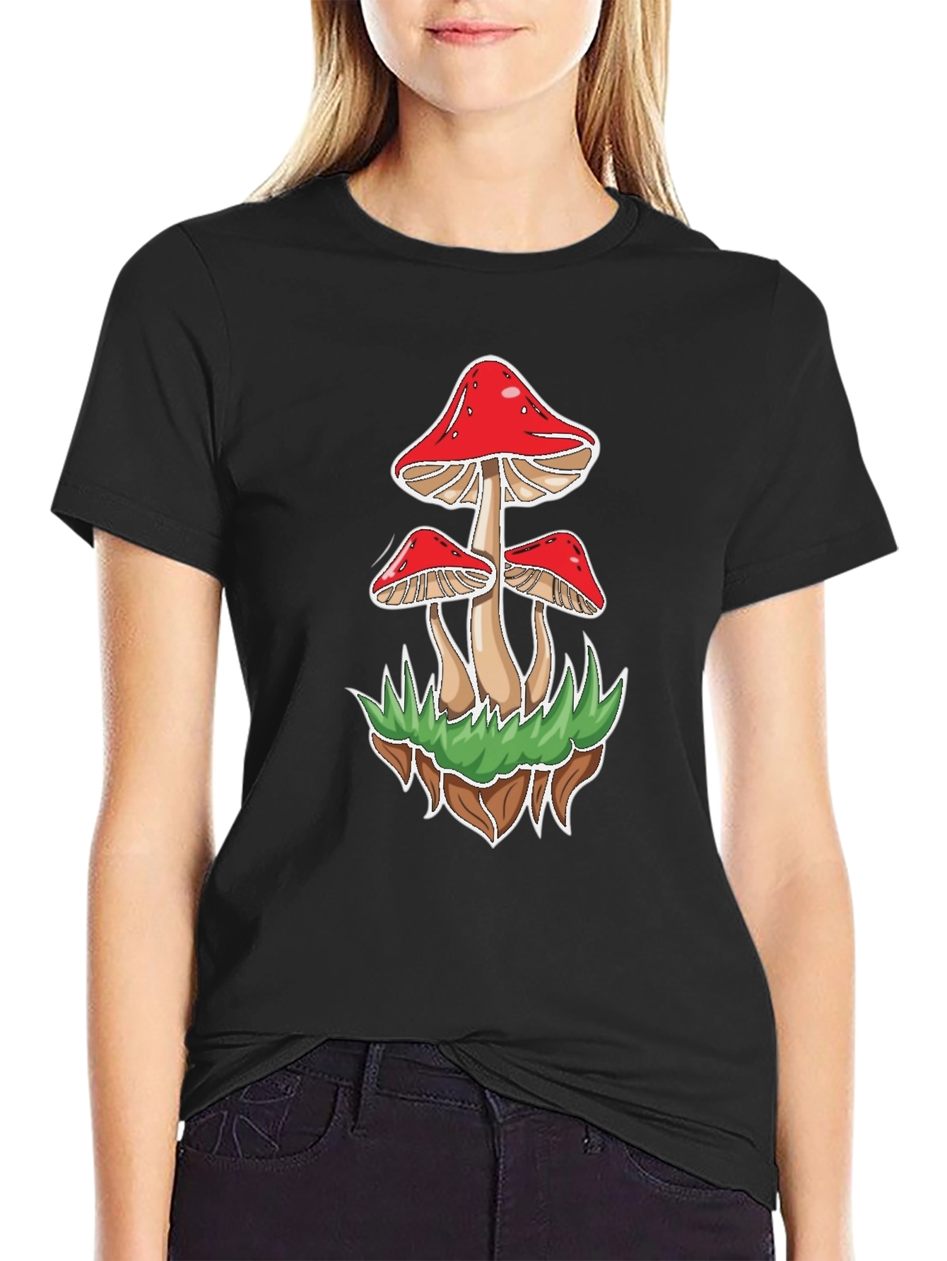 Black Mushroom Graphic Tee - Black Cotton Blend view 2