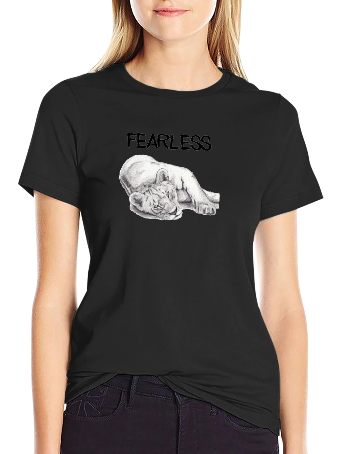 Black Fearless Lion Tee - Black Graphic T-Shirt view 2
