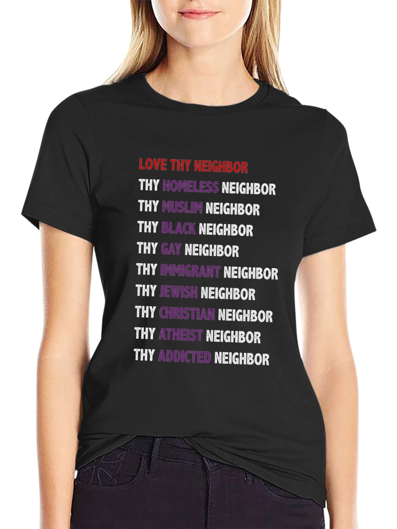 Love Thy Neighbor Graphic Tee - Black Unisex T-Shirt - 2