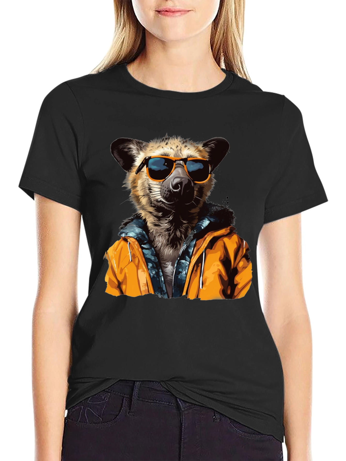 Black Cool Hyena Graphic Tee - Trendy Animal T-Shirt view 2