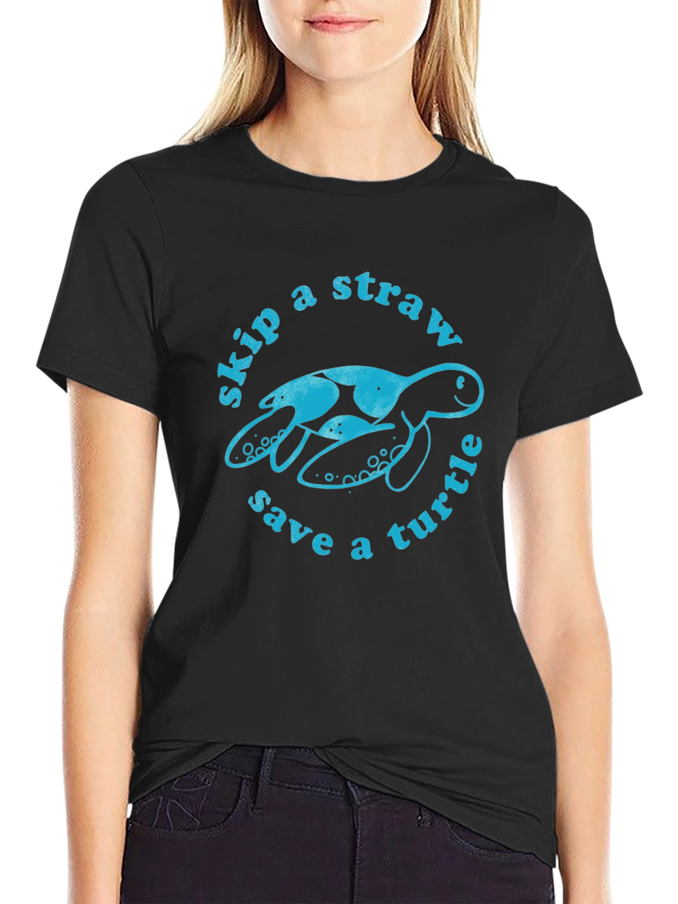 Black Skip a Straw Save a Turtle Graphic Tee - Black view 2