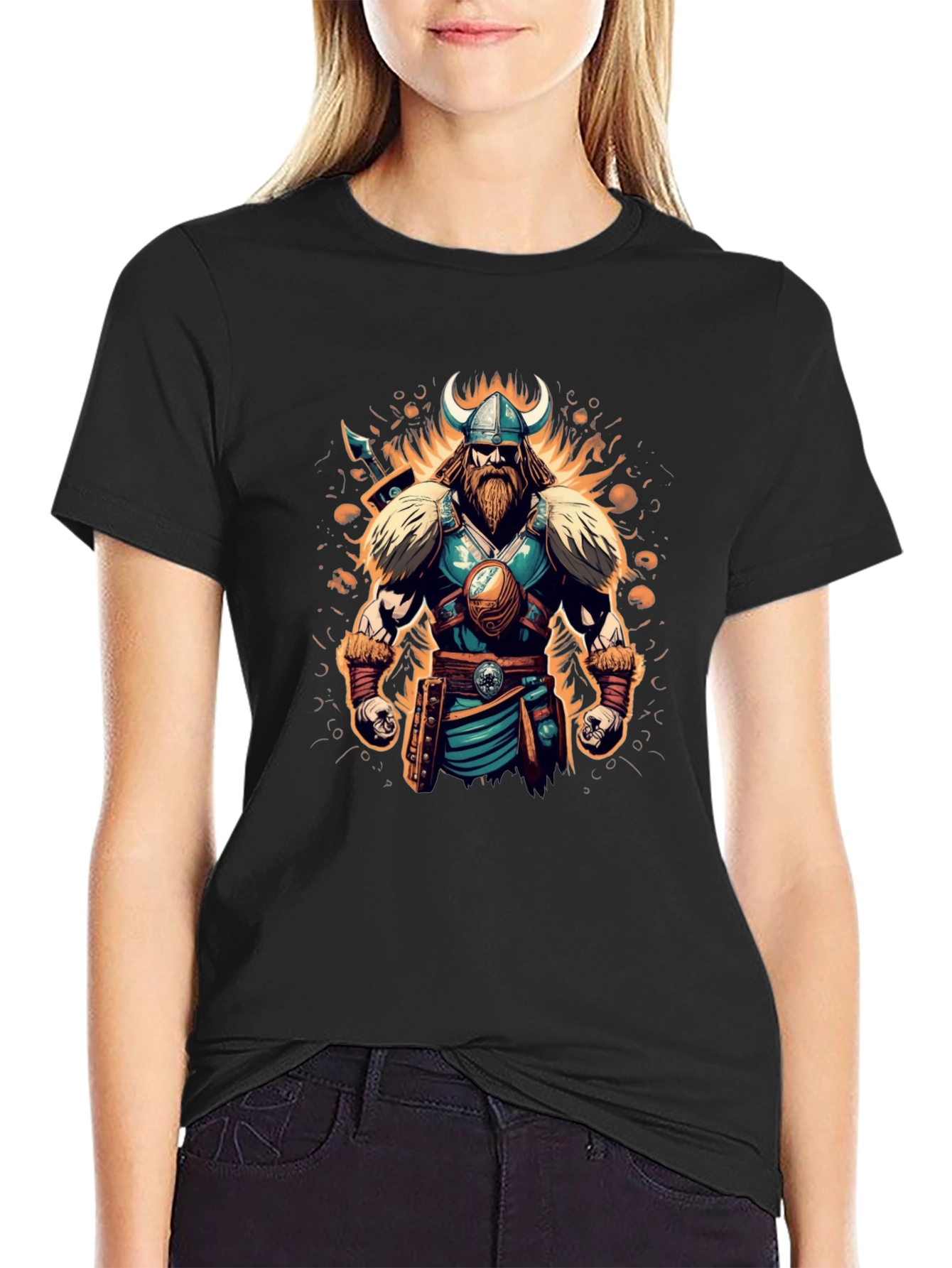 Black Viking Warrior Graphic Tee - Black Cotton Blend view 2