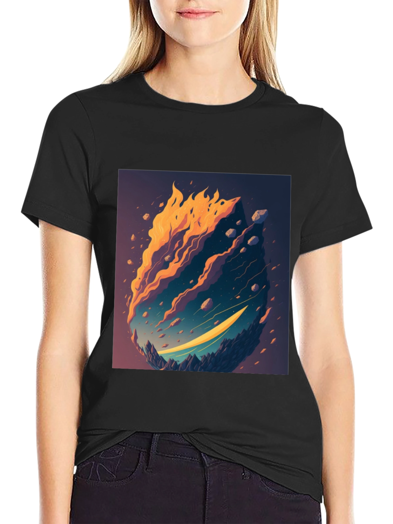 Black Fiery Landscape Graphic Tee - Unique Design view 2