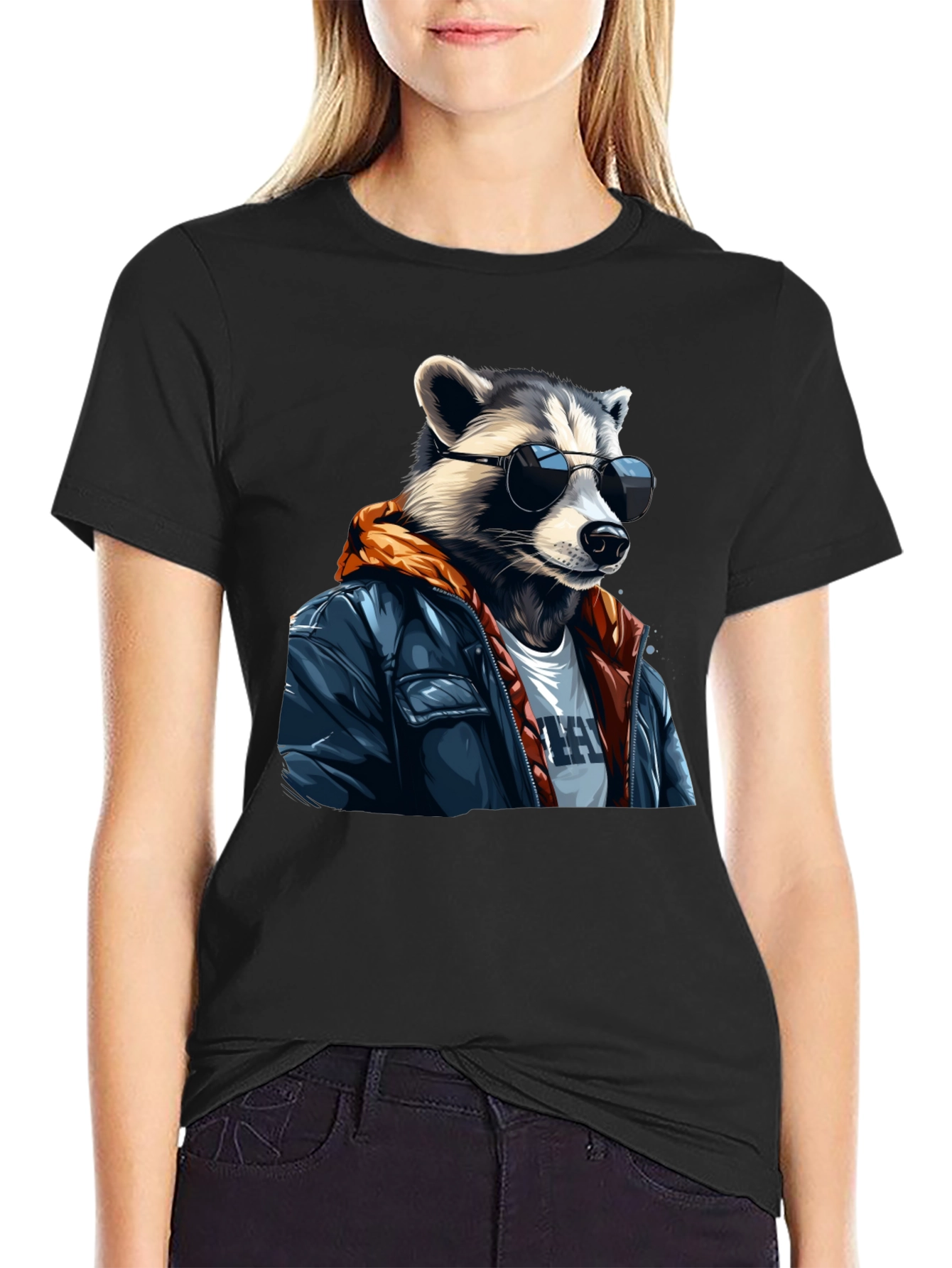 Black Cool Raccoon Graphic Tee - Black T-Shirt view 2