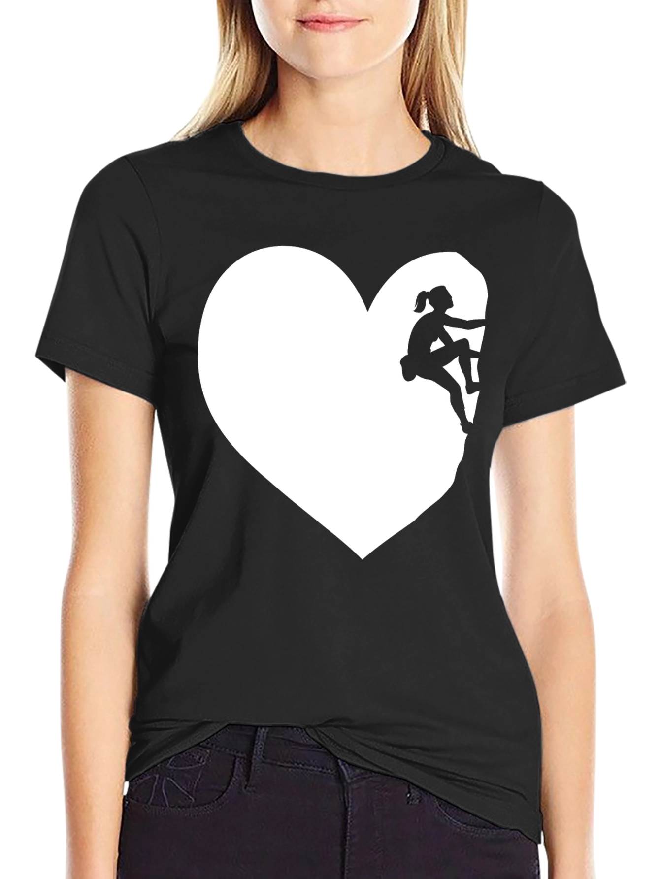 Black Climbing Heart Tee - Love to Climb Graphic T-Shirt view 2
