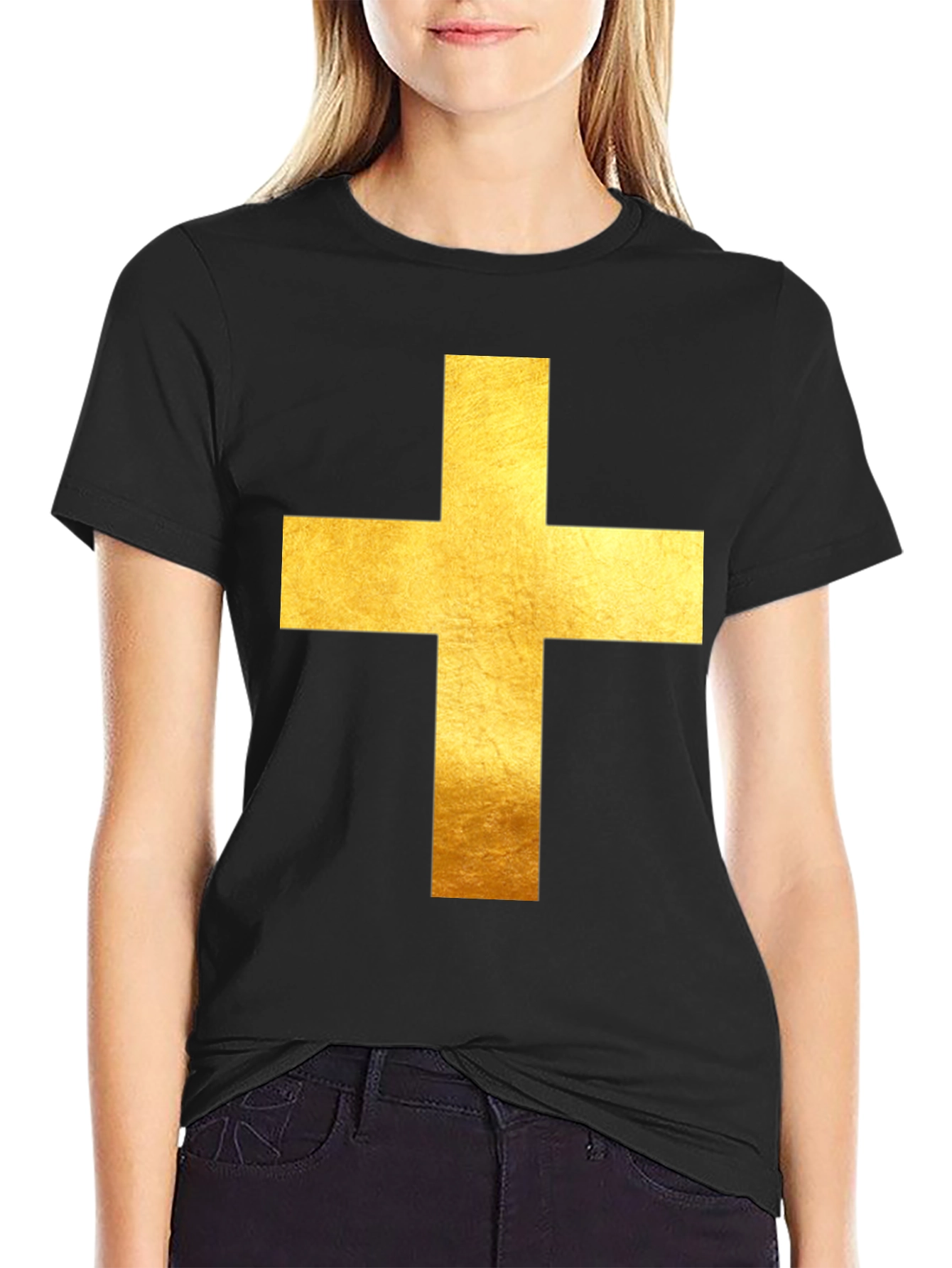 Black Gold Cross Graphic Black T-Shirt view 2
