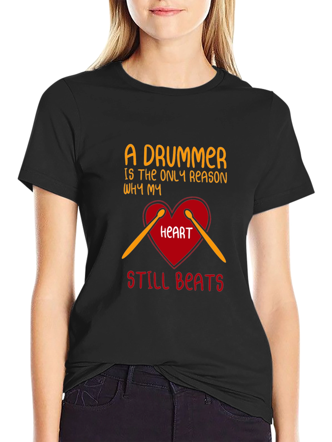 Black Drummer Heartbeat Tee - Music Lover T-Shirt view 2