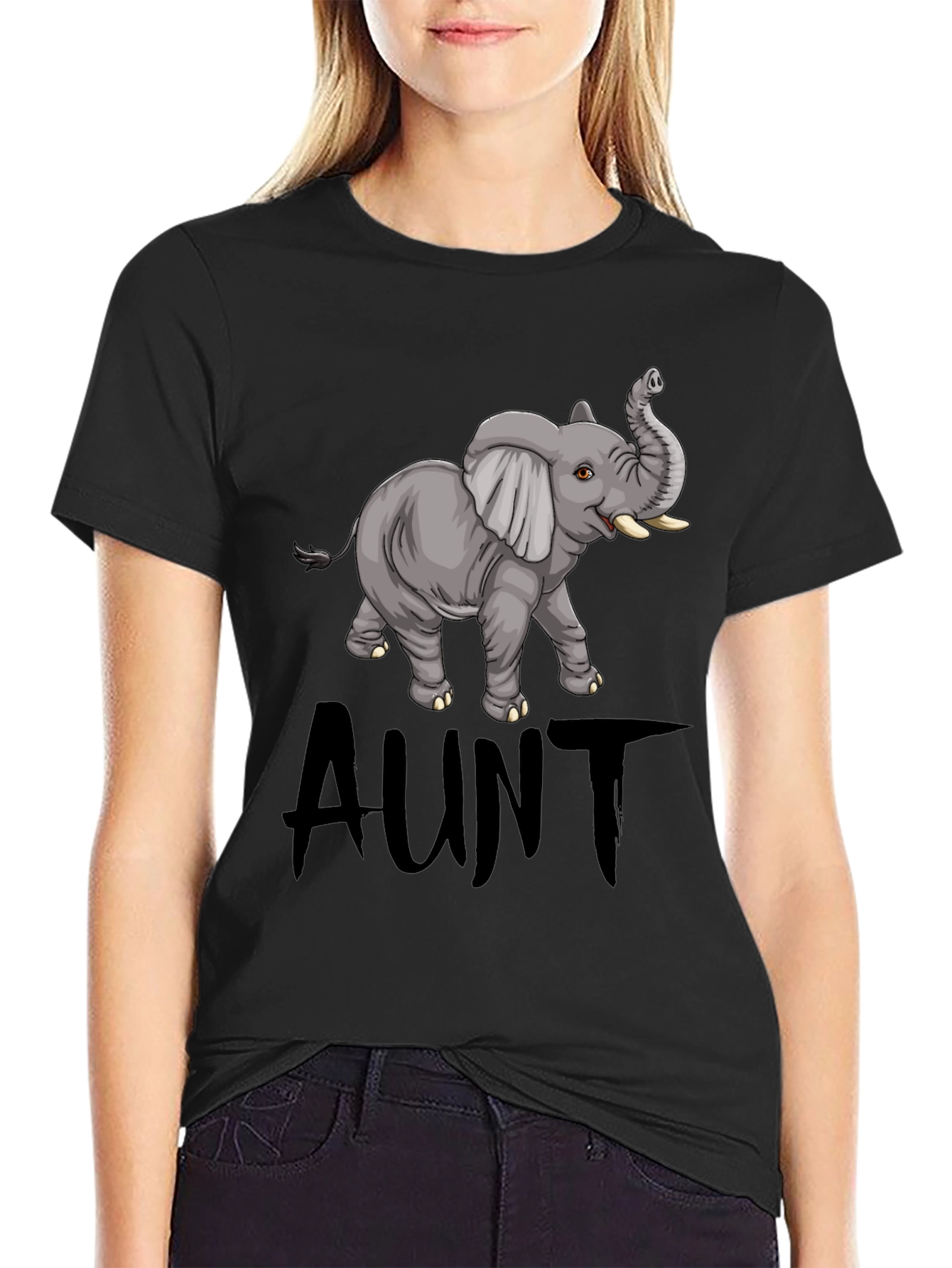 Black Cute Aunt Elephant Graphic Tee - Black view 2
