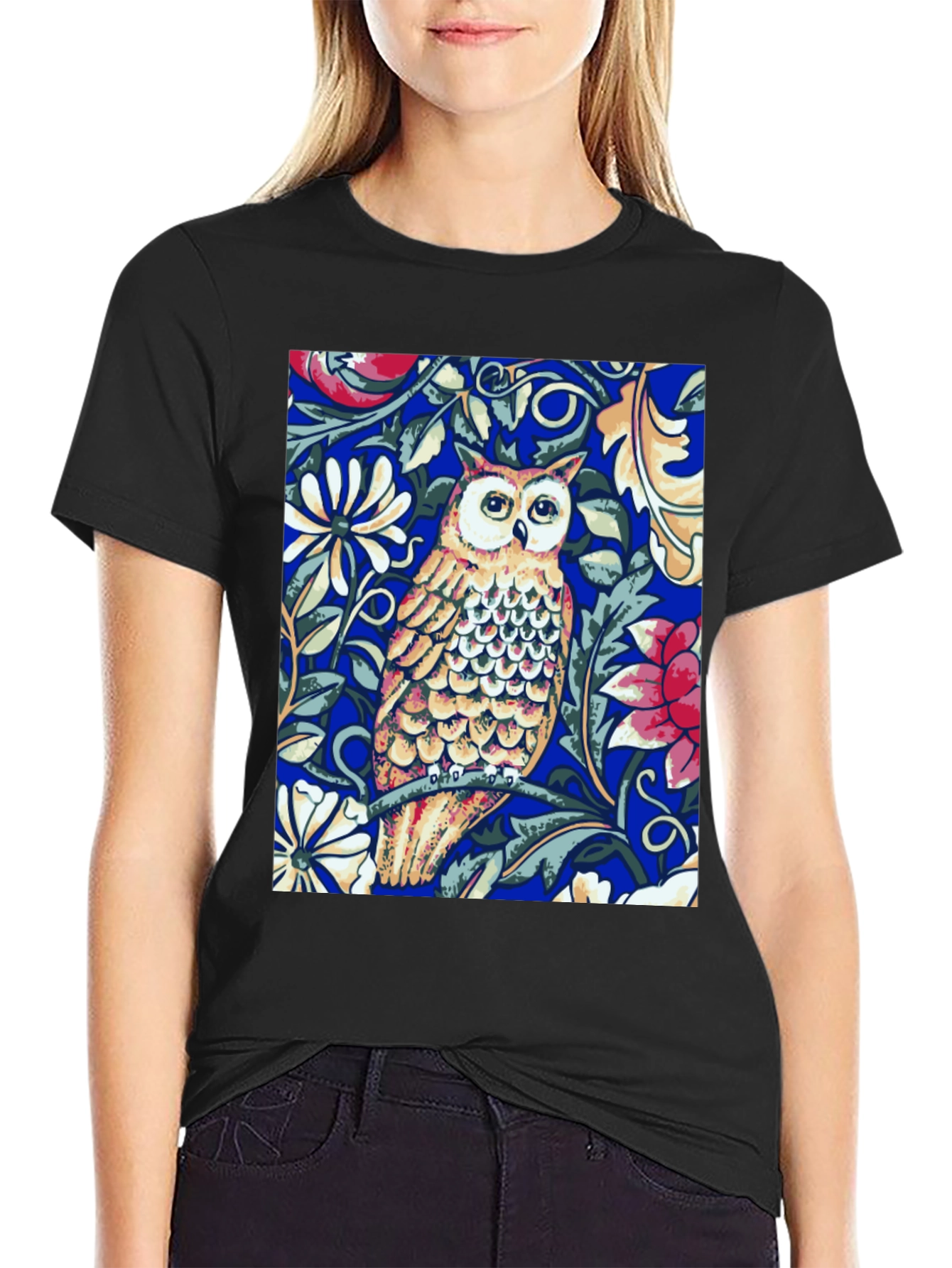 Black Owl Floral T-Shirt - Unique Graphic Tee view 2