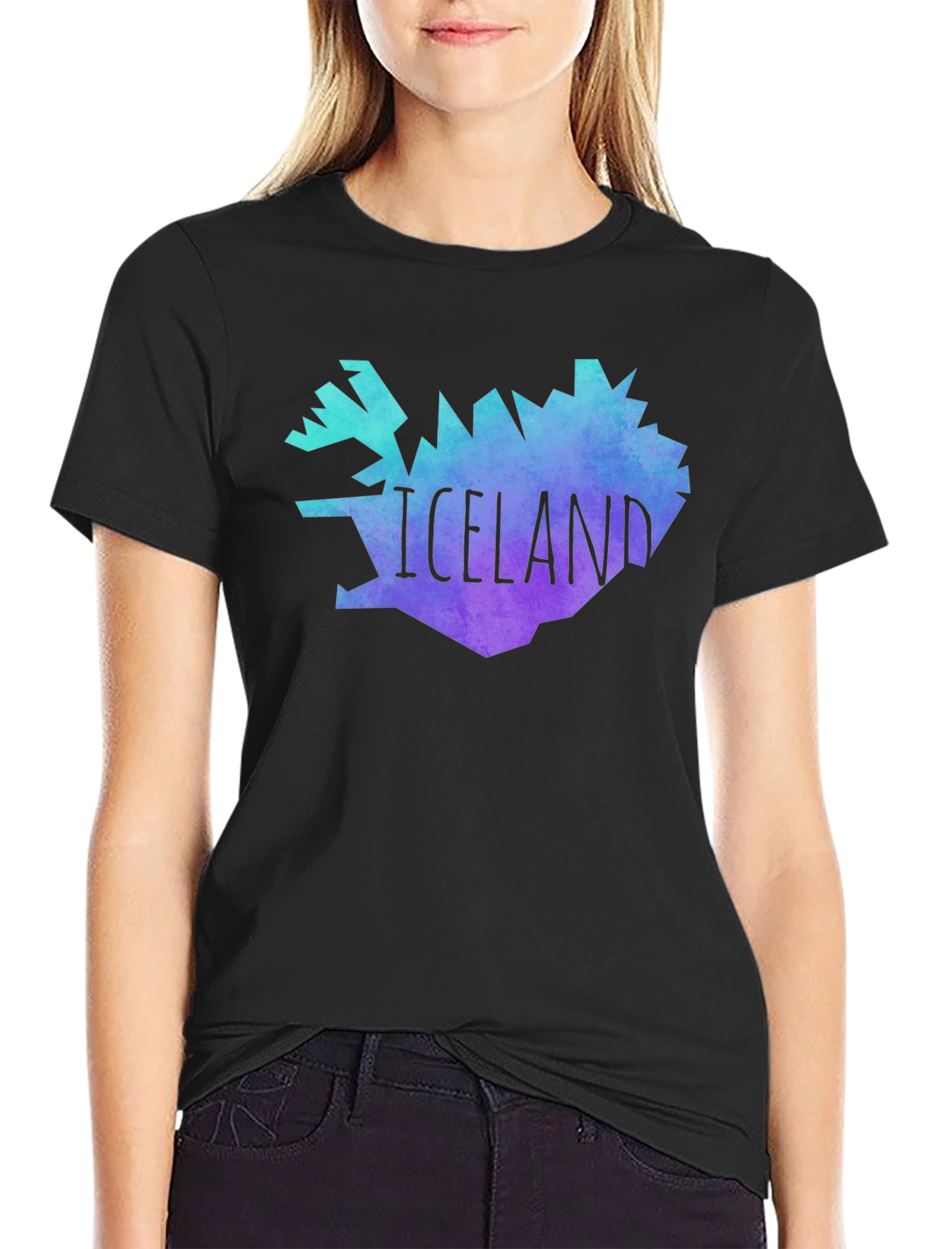 Black Iceland Map Graphic Tee - Black Unisex T-Shirt view 2