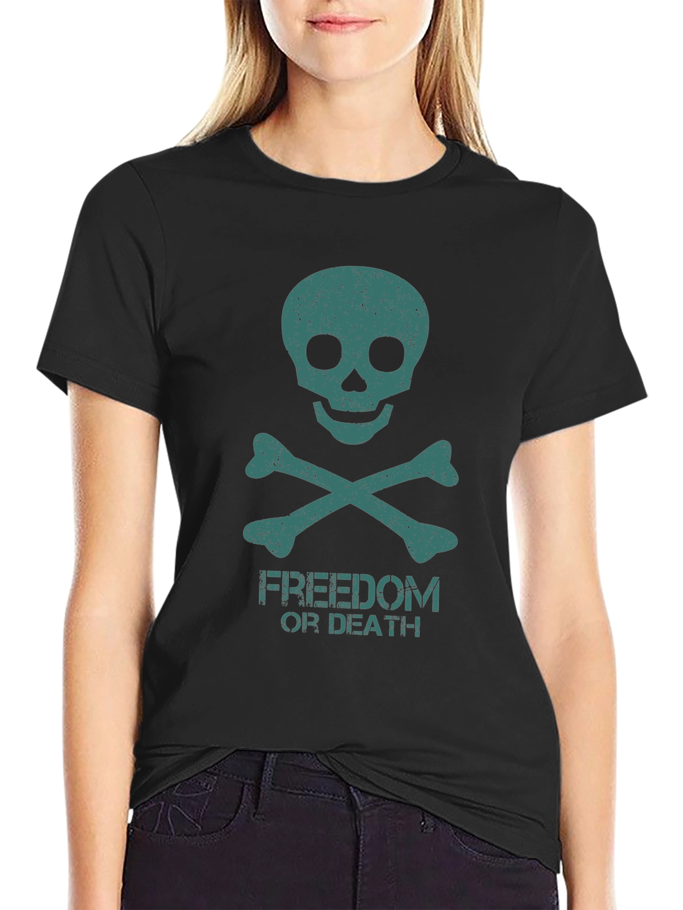 Black Freedom or Death Skull Graphic Tee view 2