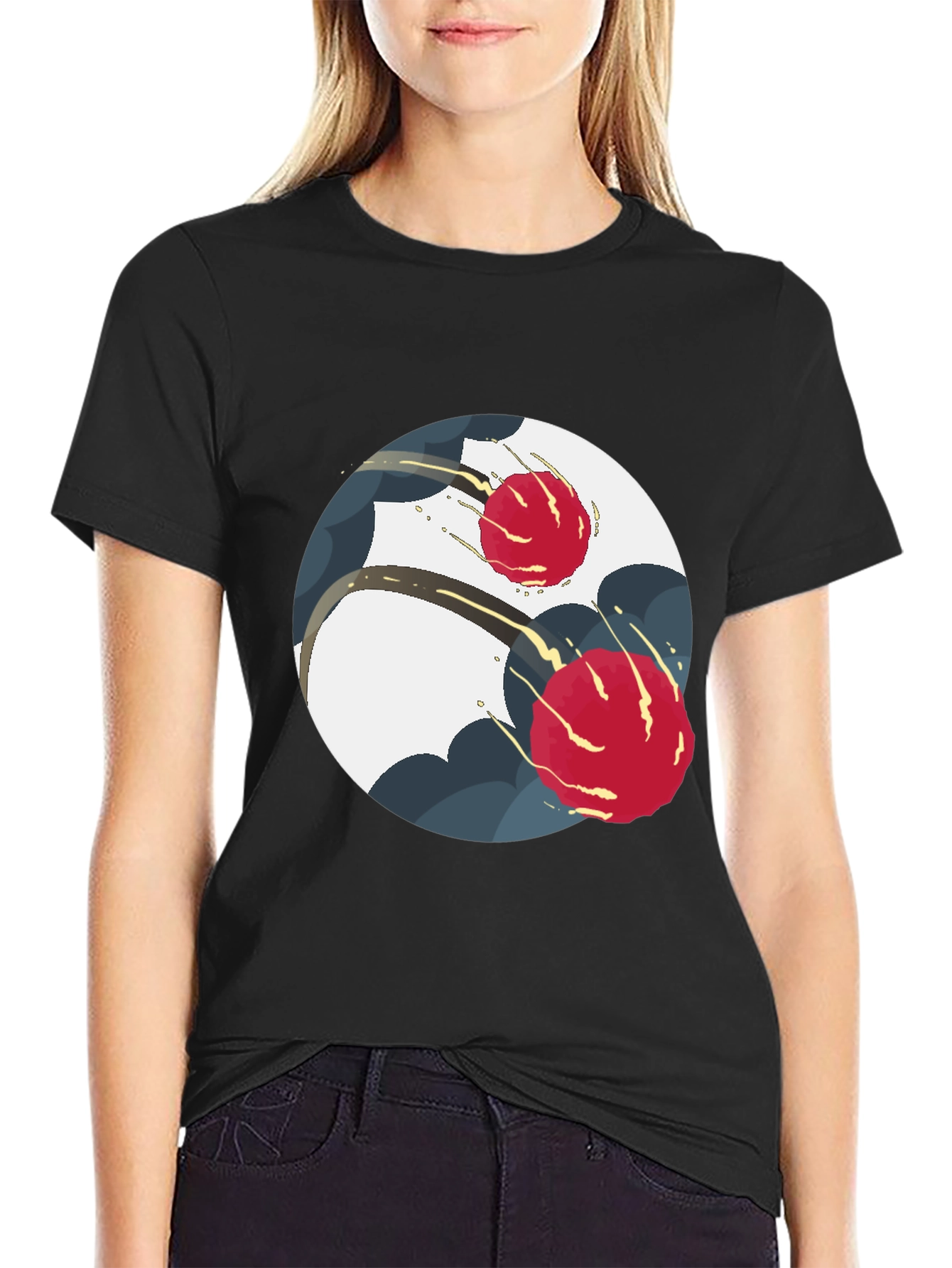 Black Modern Yin Yang Graphic Tee - Black view 2