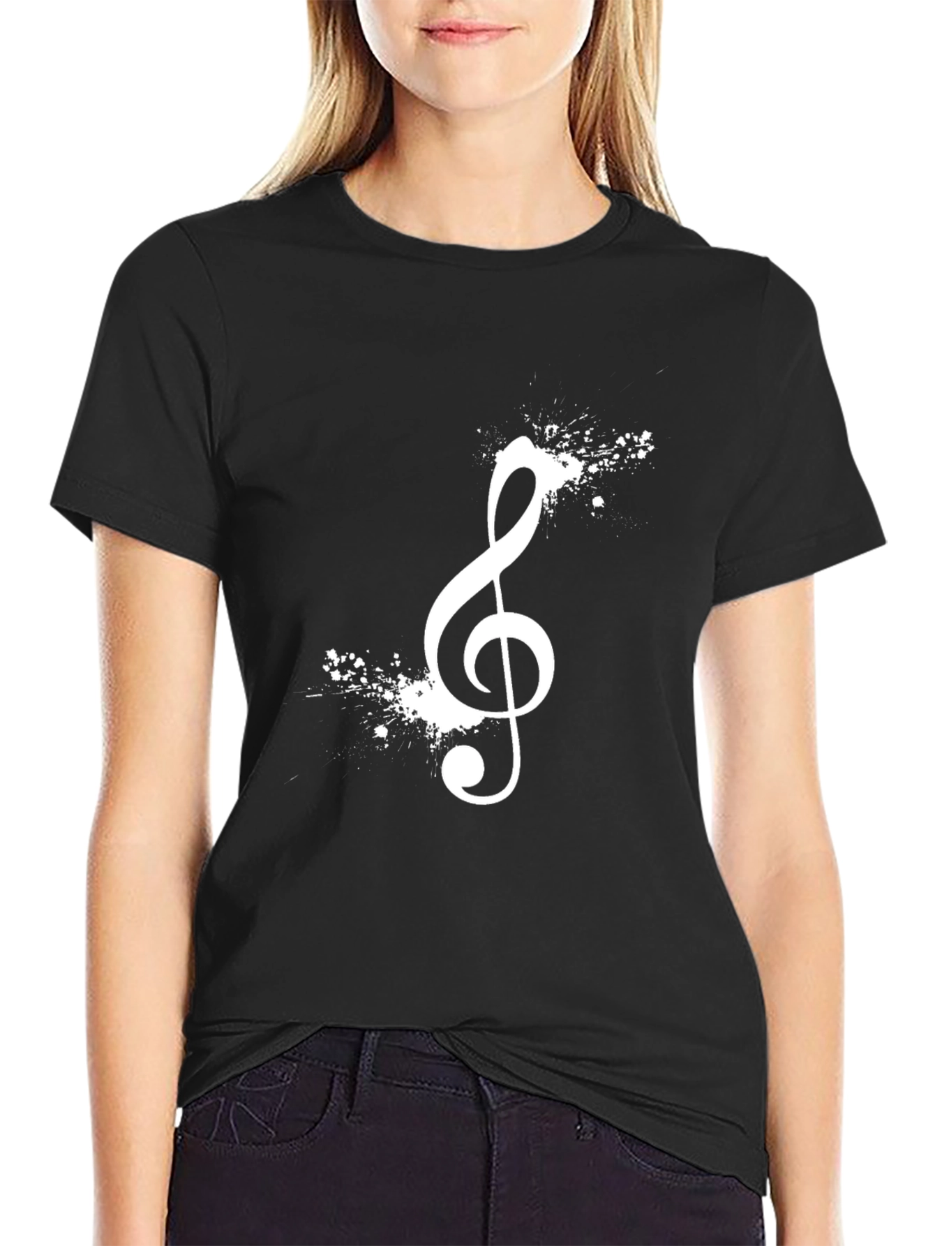 Black Music Note Graphic Tee - Classic Black T-Shirt view 2