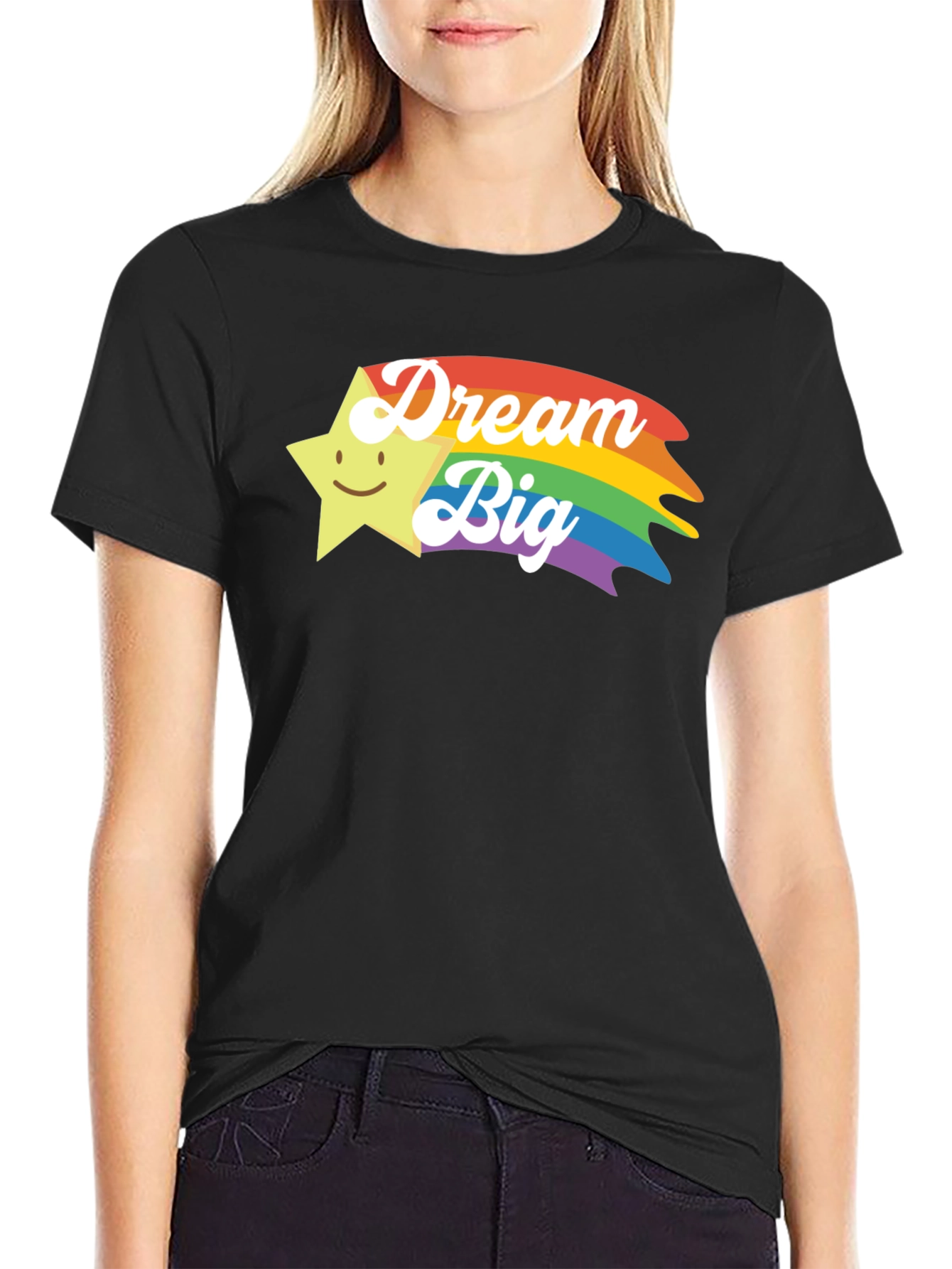 Black Dream Big Rainbow Star Graphic T-Shirt view 2