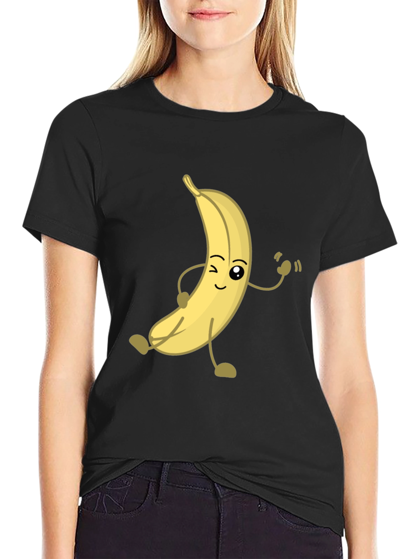 Black Funny Banana Cartoon Graphic T-Shirt view 2