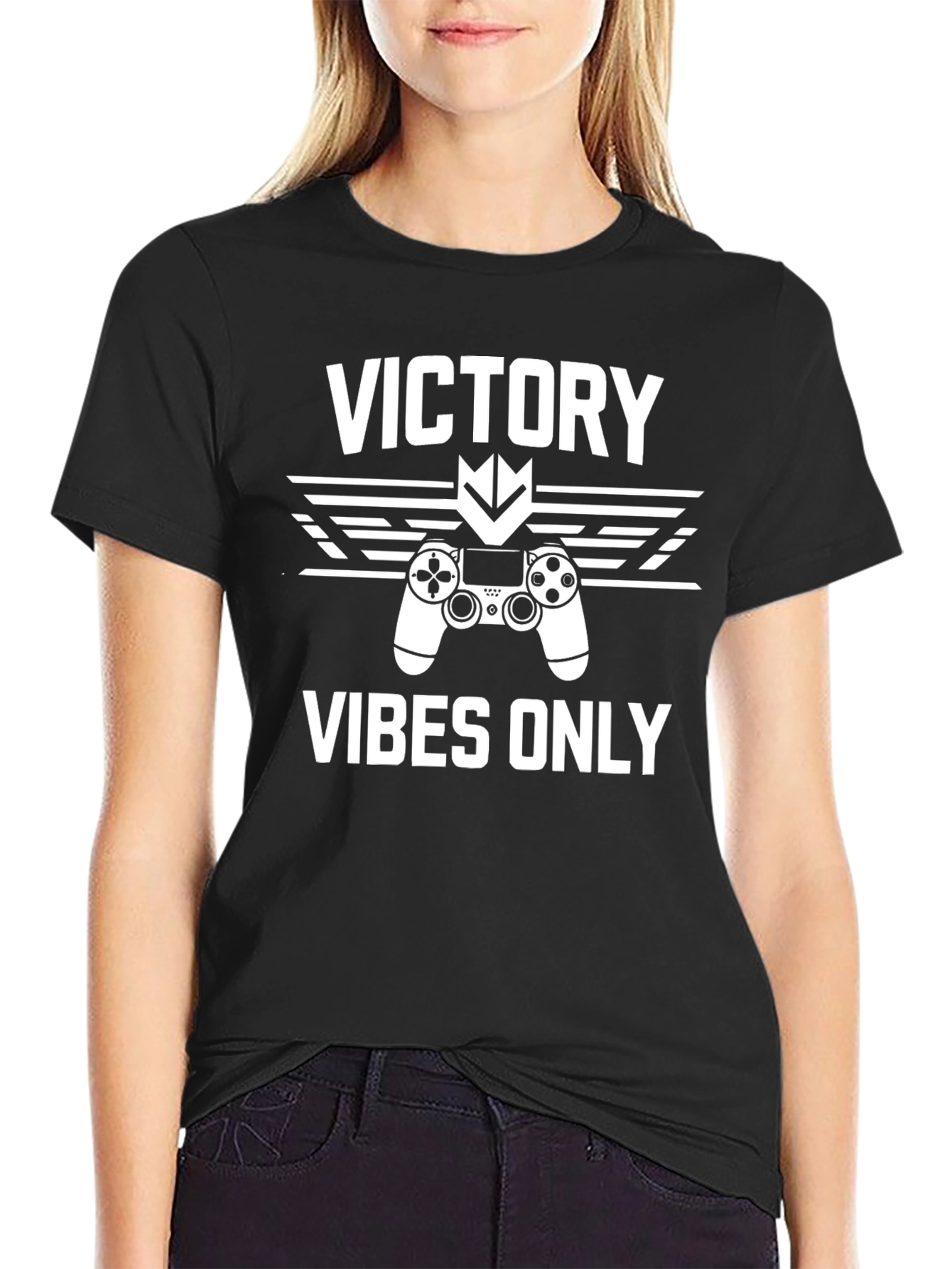 Black Victory Vibes Only Gaming T-Shirt view 2