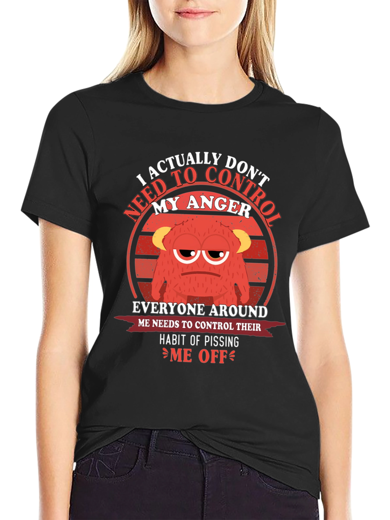 Black Angry Monster Graphic T-Shirt - Funny Humor Tee view 2