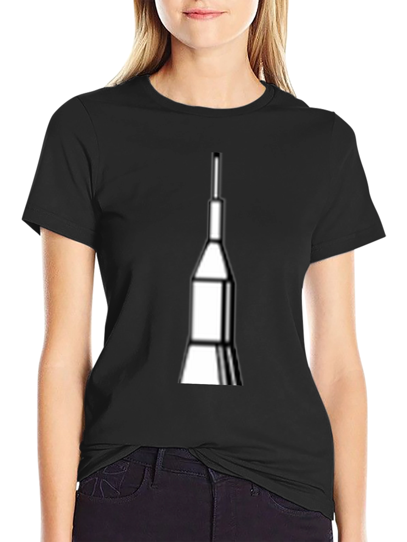 Black Rocket Graphic Tee - Space Launch Design T-Shirt view 2