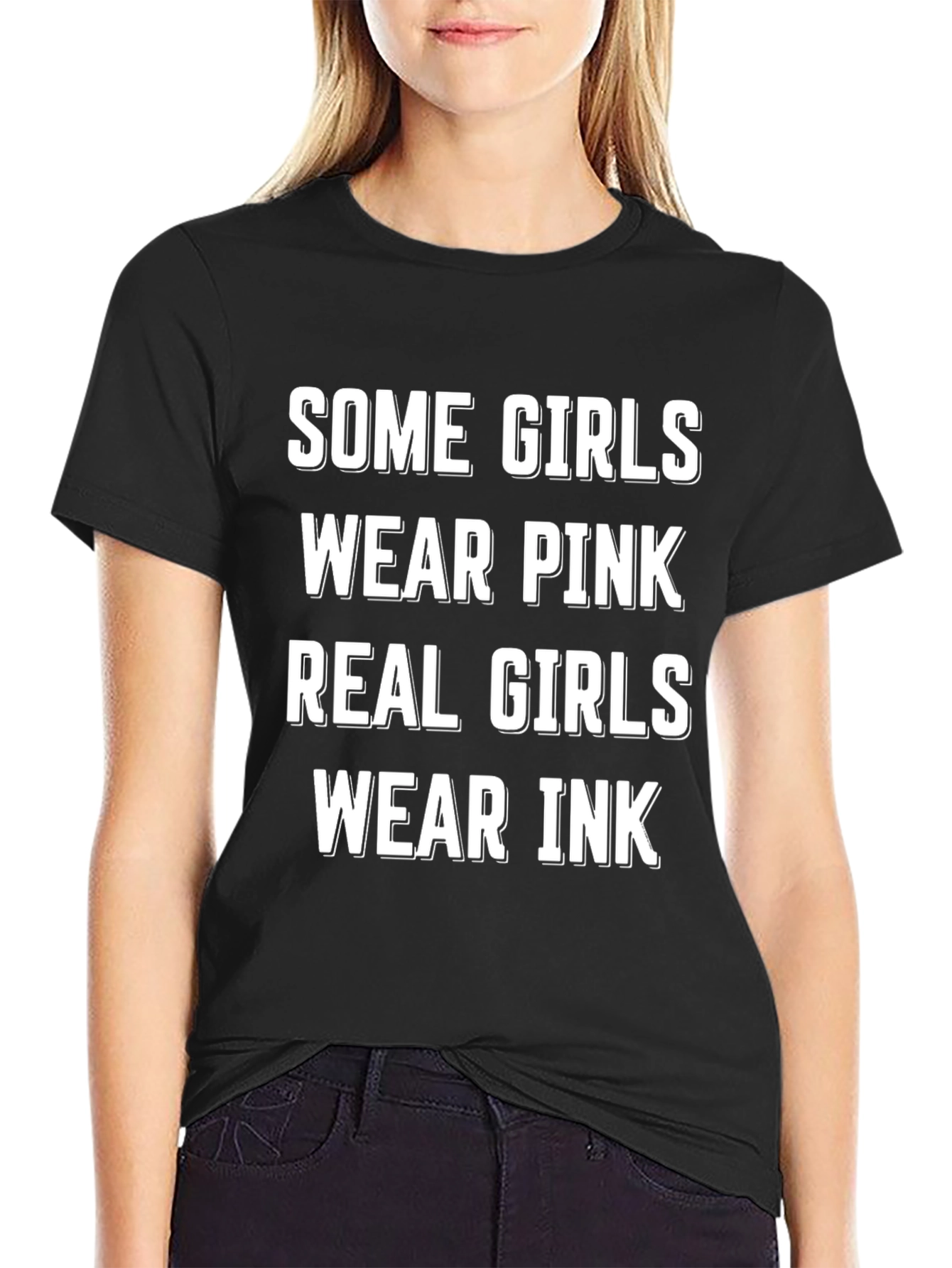 Black Real Girls Wear Ink T-Shirt - Funny Tattoo Tee view 2