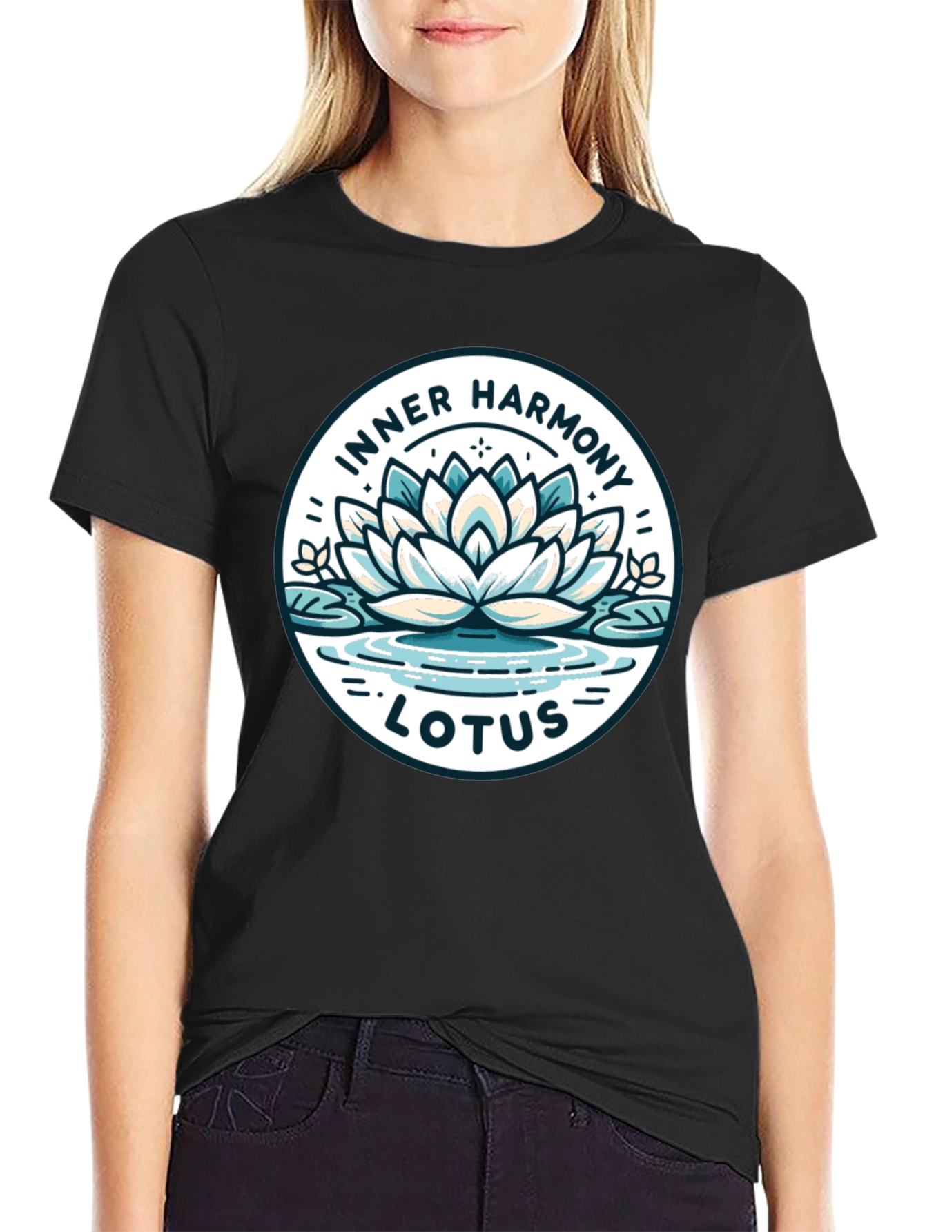 Black Inner Harmony Lotus T-Shirt - Meditative Graphic Tee view 2