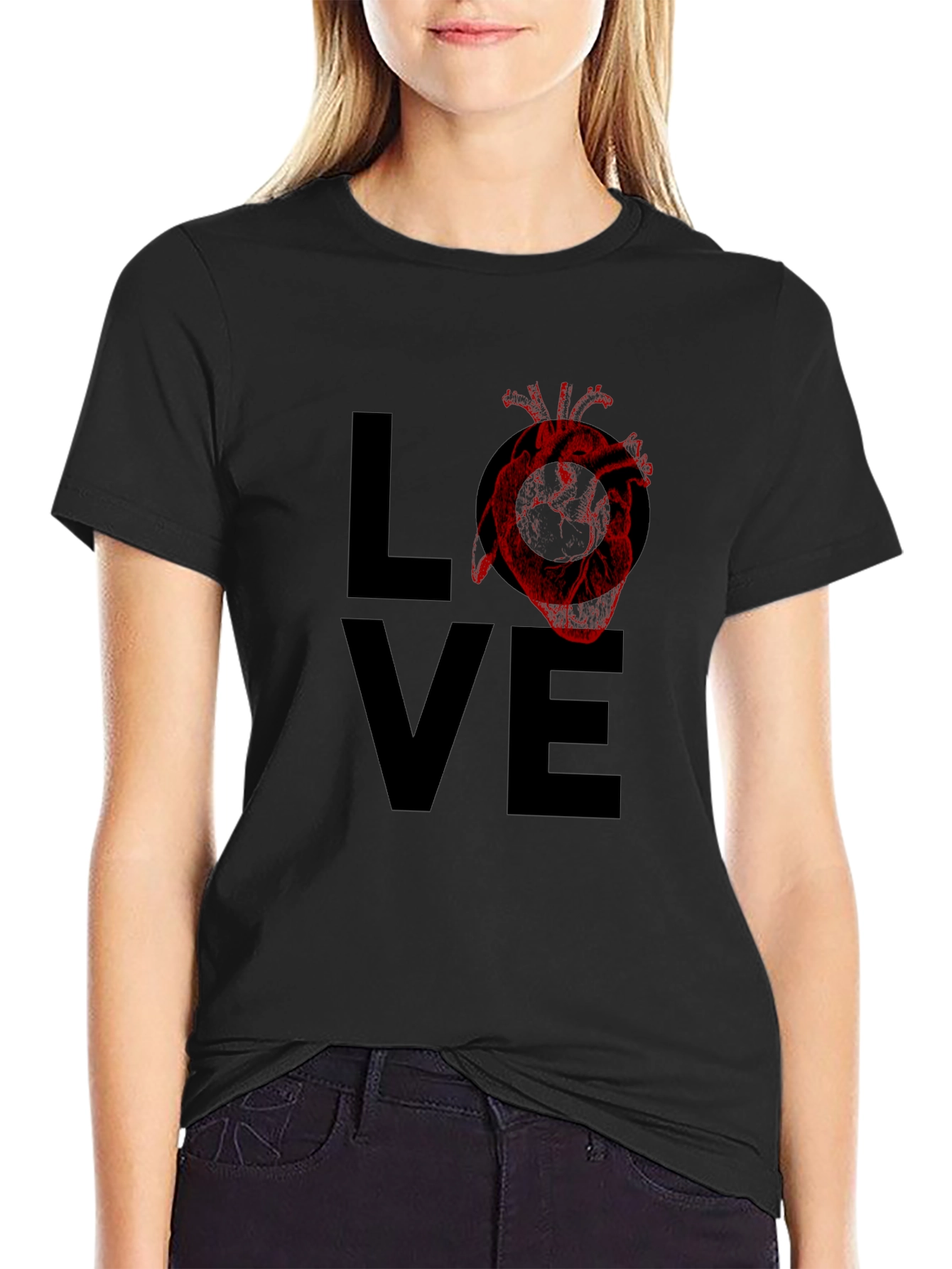 Black Love Heart Graphic Tee - Black view 2