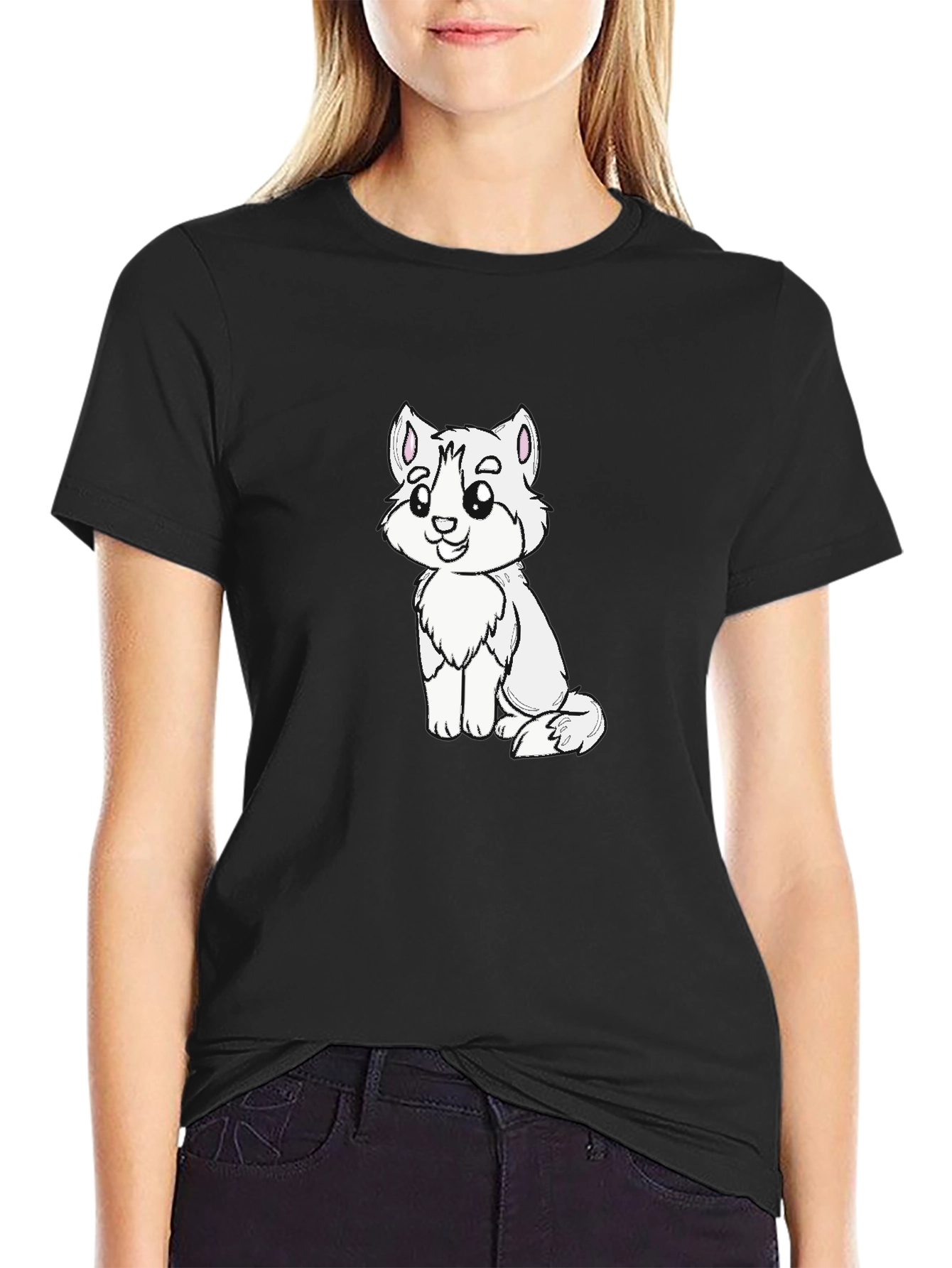 Black Cute Cartoon Animal Graphic Black T-Shirt view 2