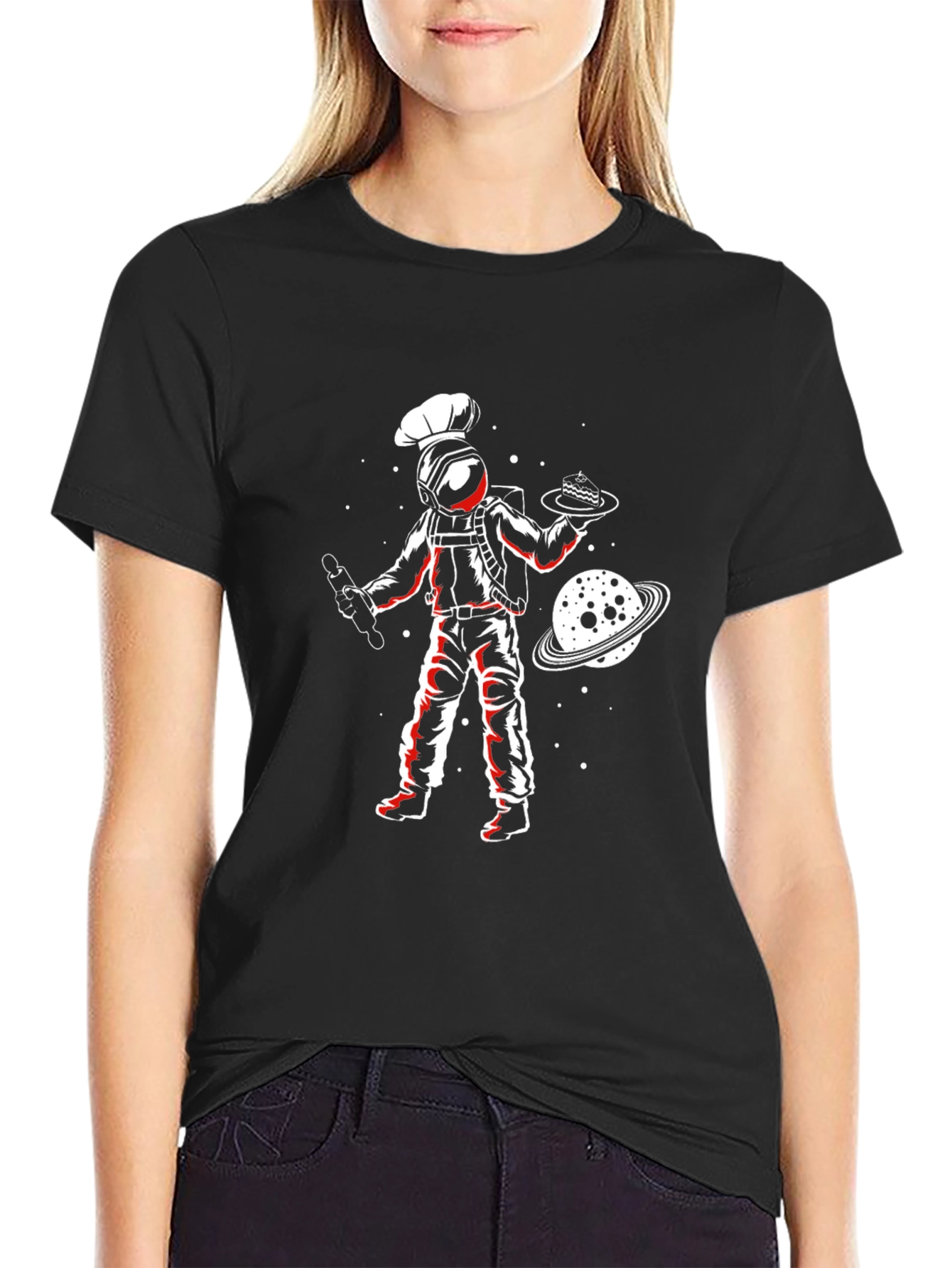 Black Chef Astronaut T-Shirt - Space Baker Design view 2