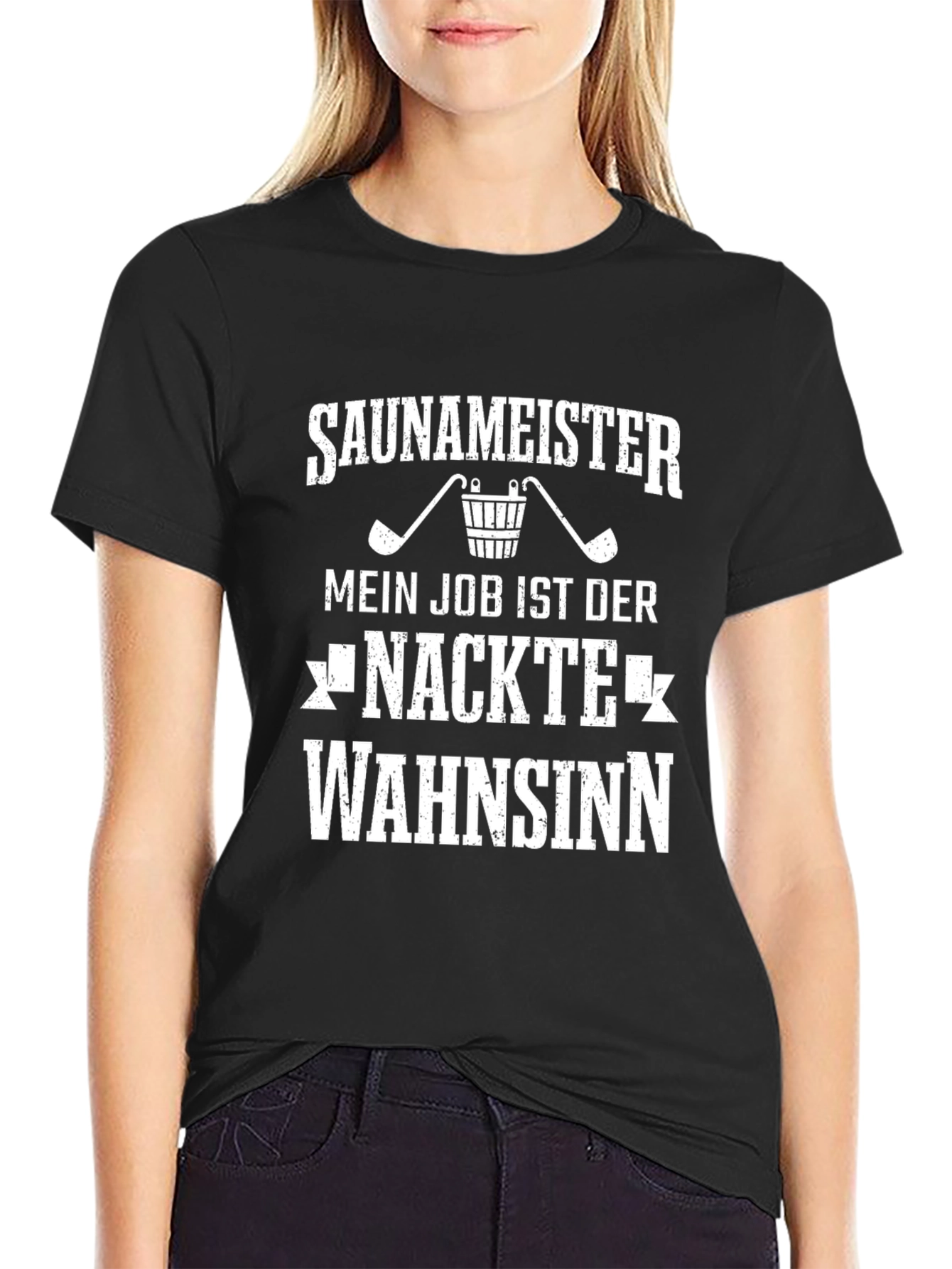 Black Saunameister Fun T-Shirt - Naked Madness Sauna Master view 2