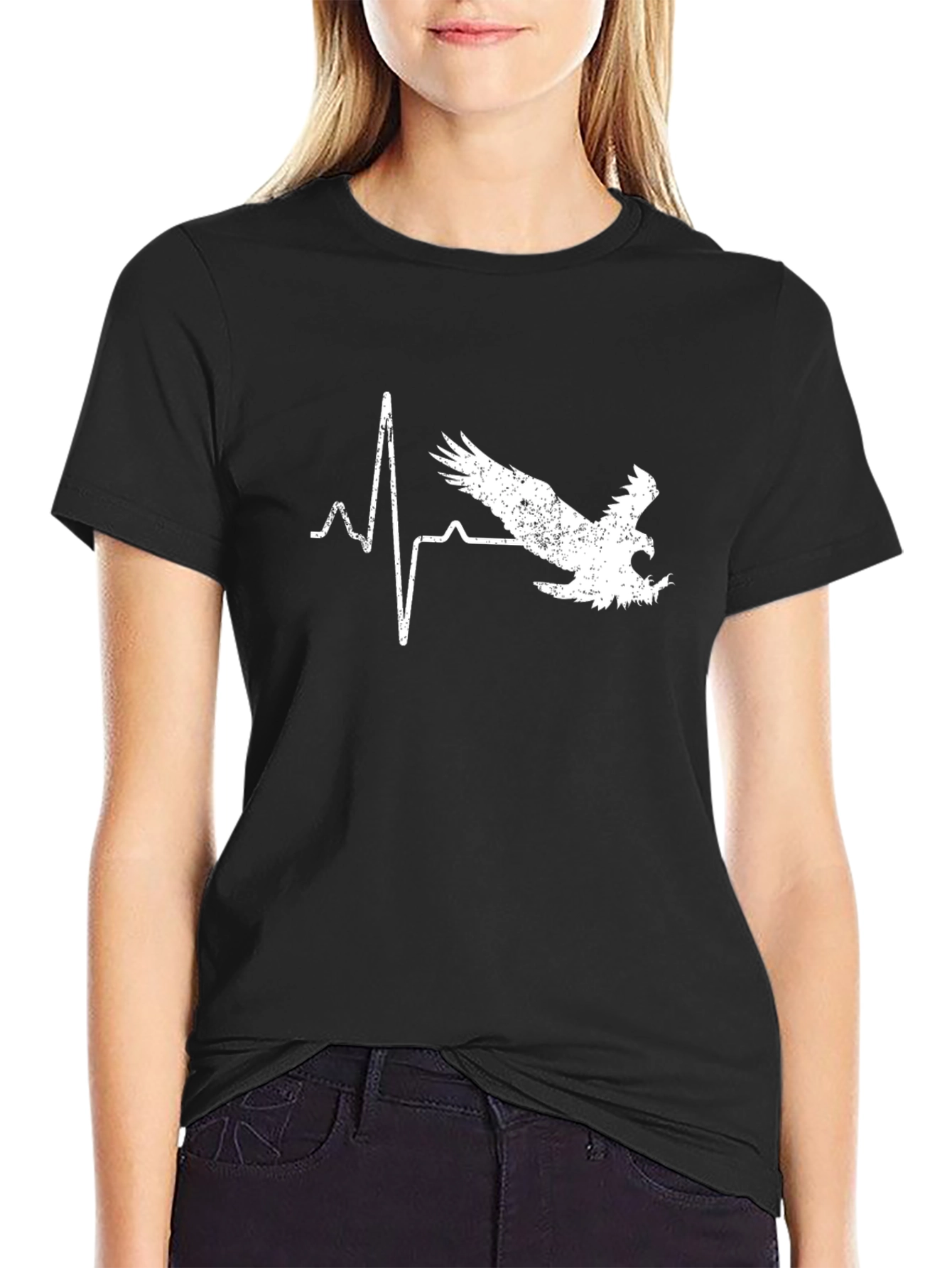 Black Eagle Heartbeat Graphic T-Shirt - Black Cotton Tee view 2